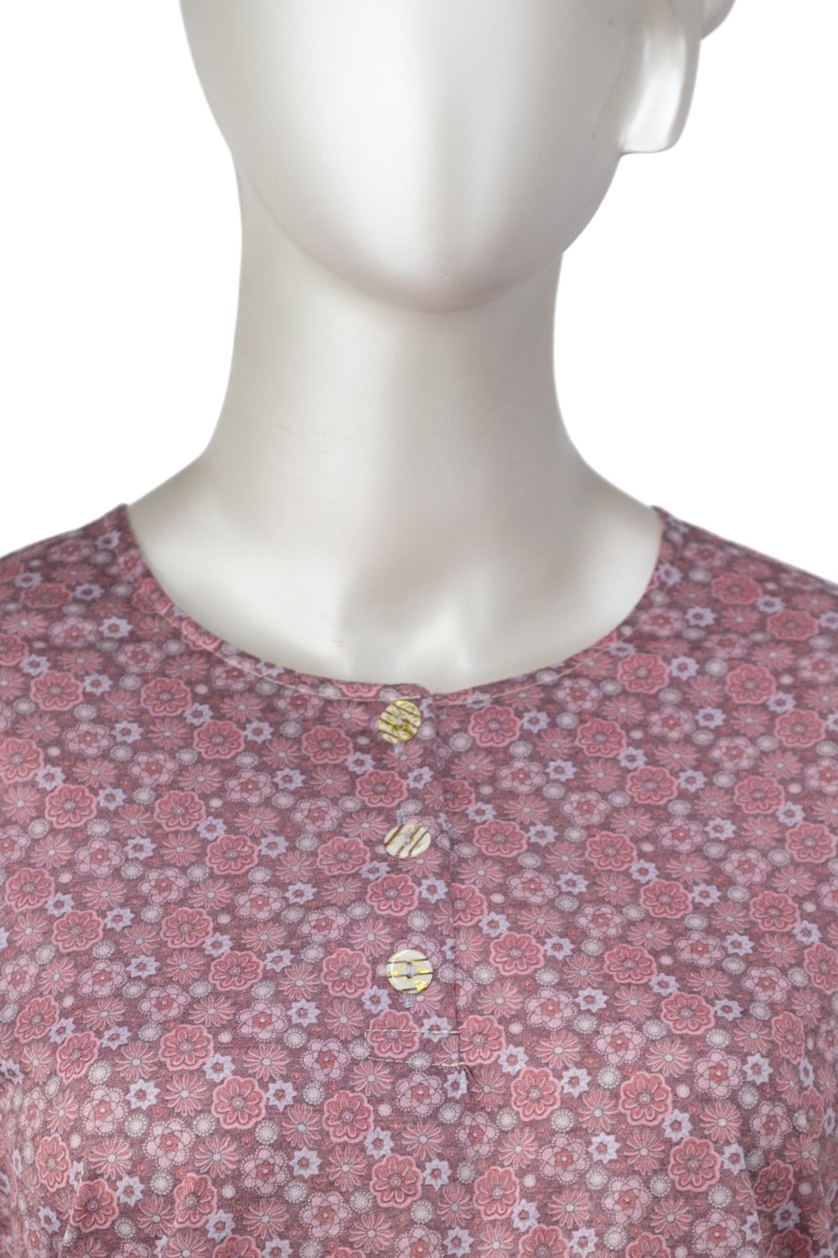 Kadın Kağıt Baskı Klasik Anne Bluz Pamuk Kumaş Manolya Desenli Üç Düğmeli Tam Kalıp