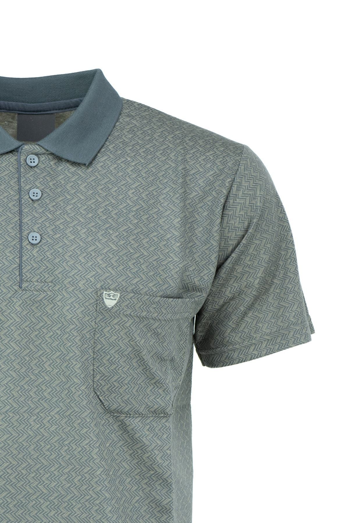 Erkek Polo Yaka Şık Desenli Cepli Kısa Kollu Rahat Tam Kalıp Premium Pamuklu Kumaş T-shirt