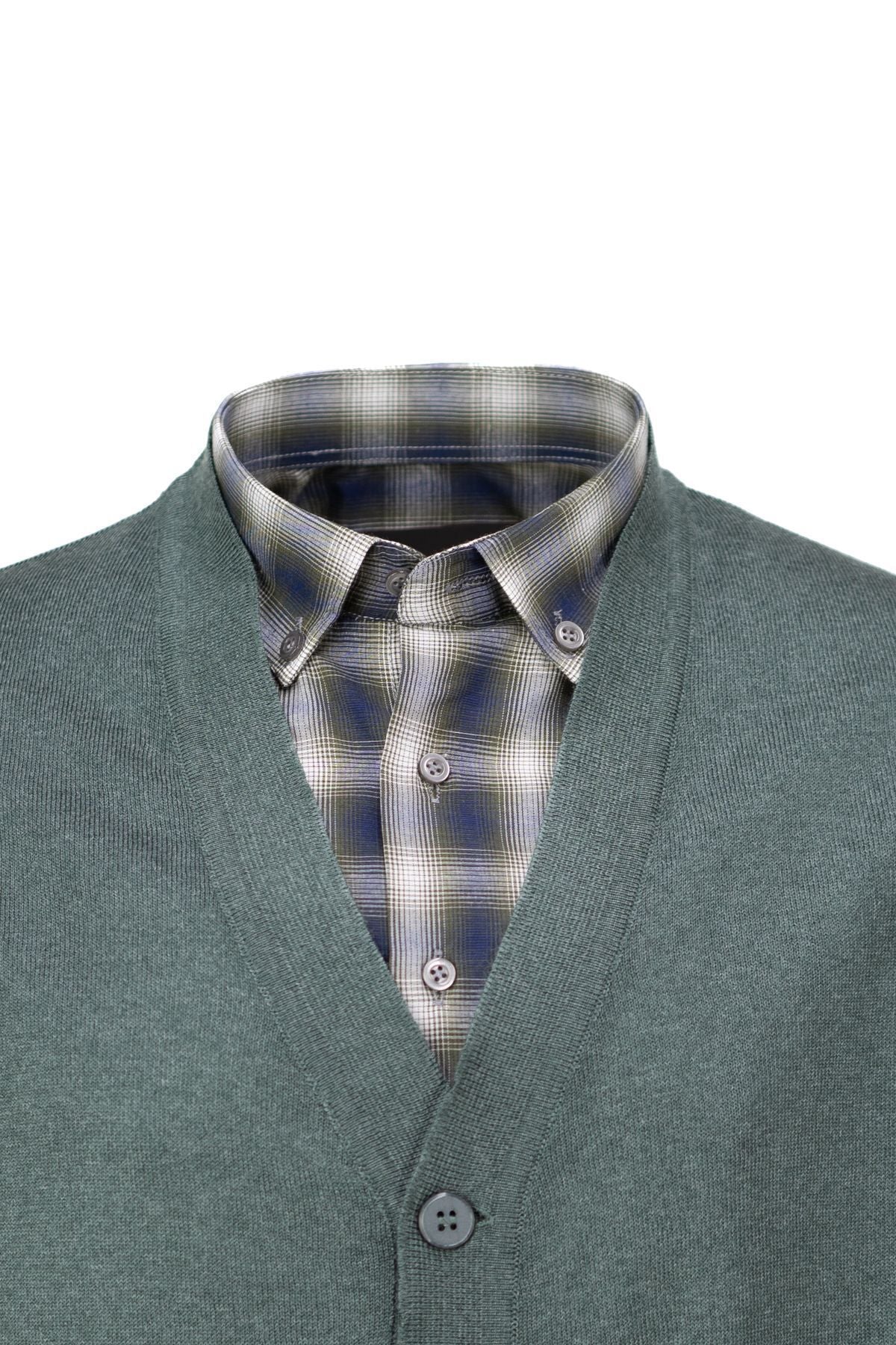 Erkek Mevsimlik Yünlü Örme Klasik Hırka V Yakalı Düğmeli Çift Cepli Rahat Kesim Tam Kalıp