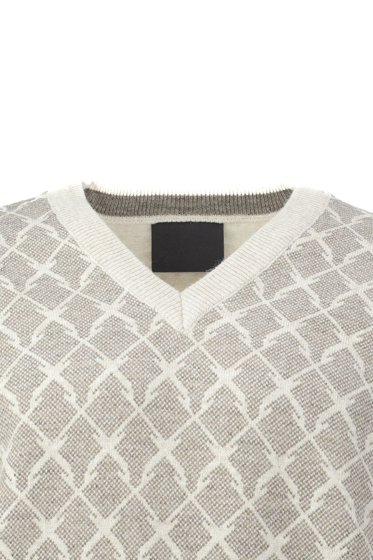 Erkek Kışlık Baklava Desenli V Yaka Rahat Kesim Likralı Uzun Kollu Kalın Yünlü Dokuma Kazak