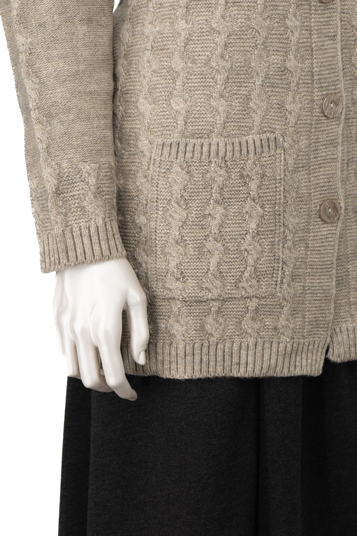 Kadın Klasik Yün Anne Hırka Çift Cepli Rahat Kesim Rahat Düğmeli Tüylenmez Bukletim Desenli