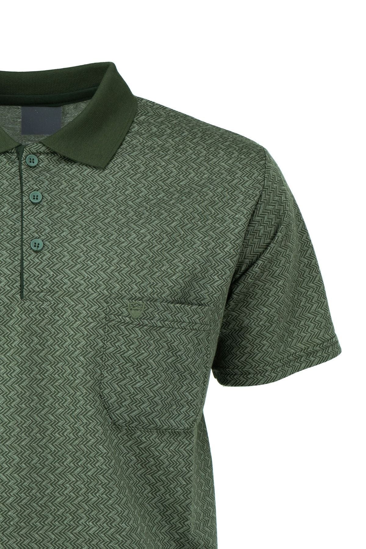 Erkek Polo Yaka Şık Desenli Cepli Kısa Kollu Rahat Tam Kalıp Premium Pamuklu Kumaş T-shirt