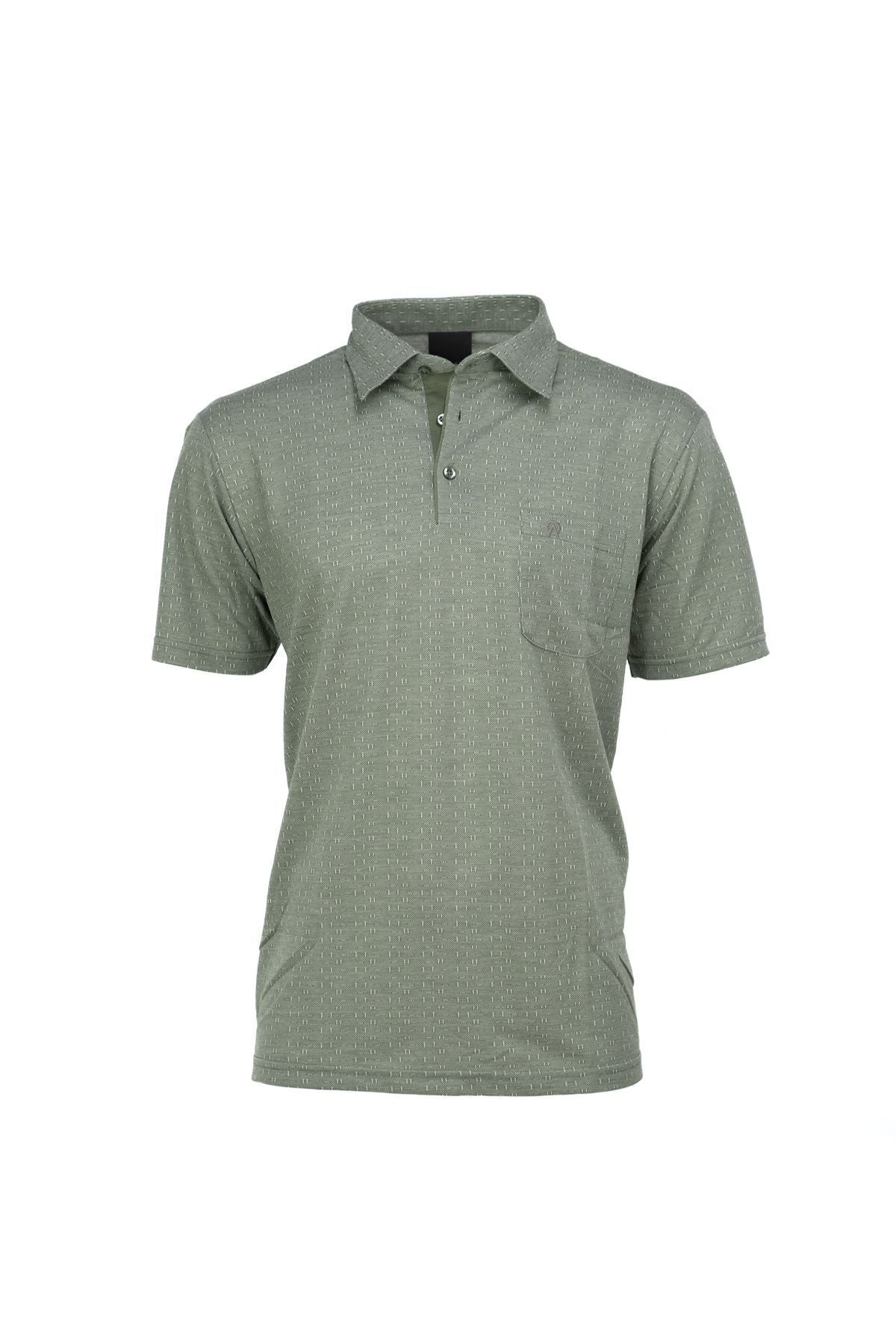 Erkek Pamuklu Kumaş T-Shirt Düğmeli Gömlek Yaka Cepli Kısa Kol Desenli Rahat Kesim Tam Kalıp