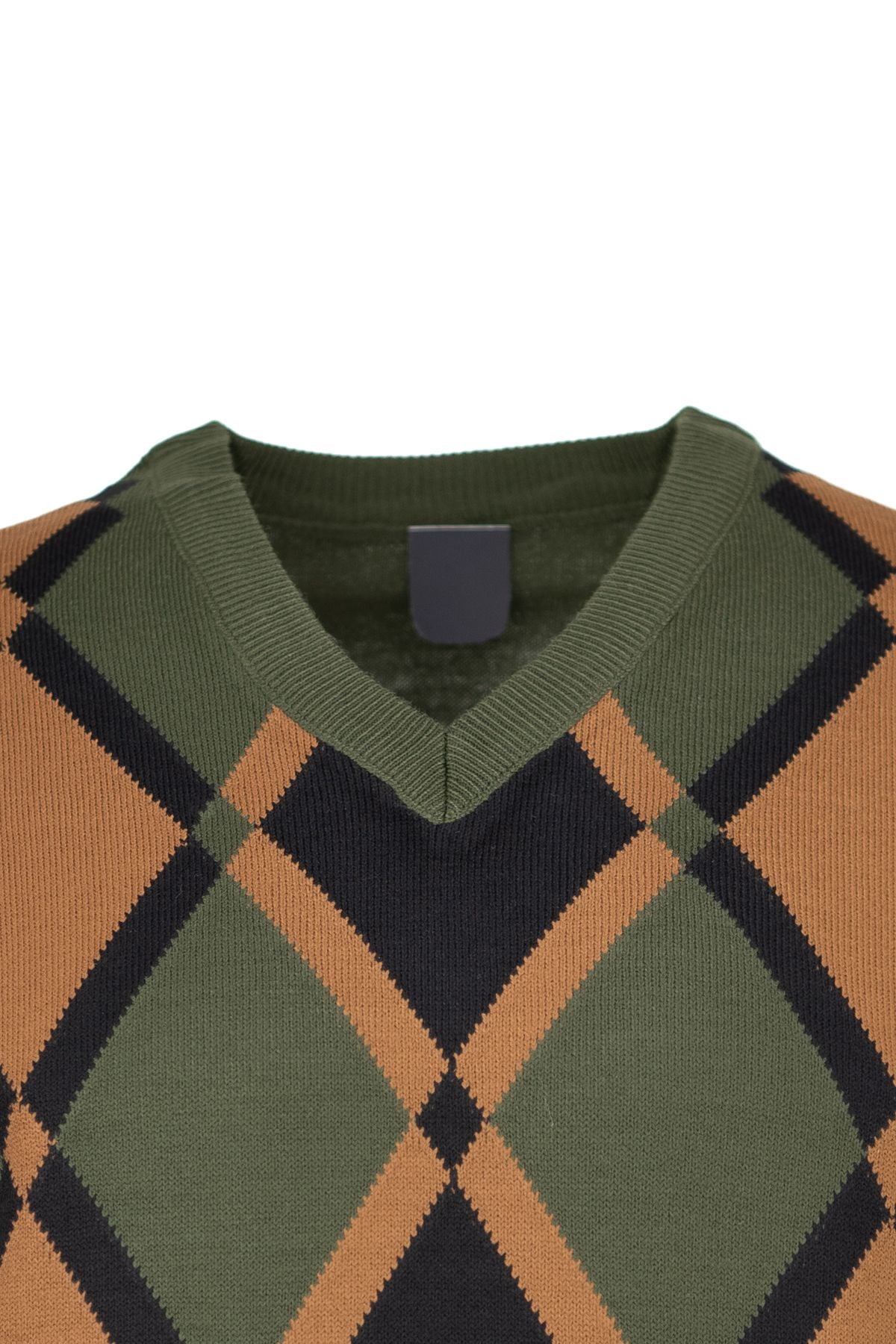 Erkek Kışlık Doğal Yünlü Örme V Yaka Kazak Baklava Desenli Rahat Tam Kalıp Klasik Model