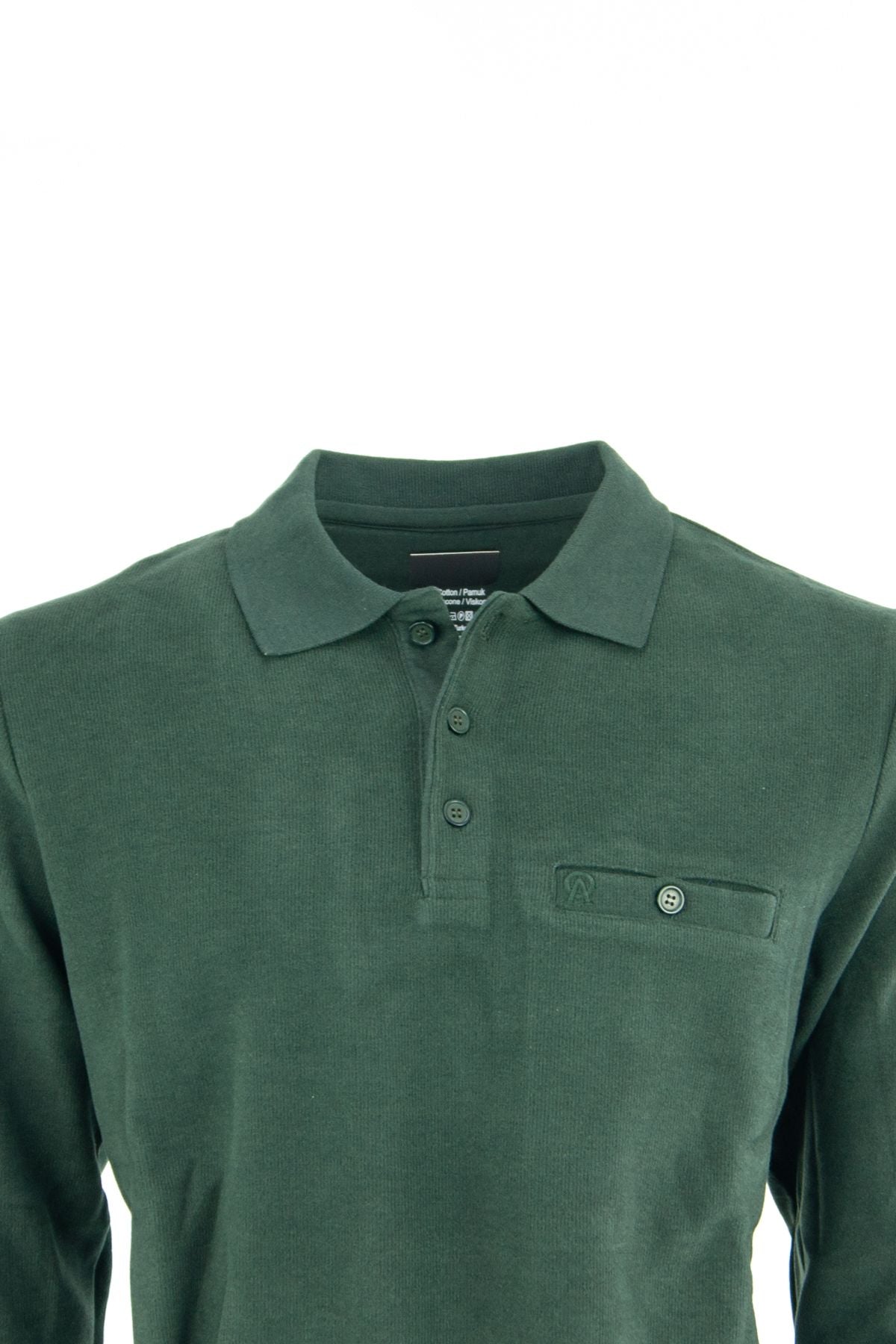 Erkek Kışlık Düğmeli Polo Yaka Düz Renk Armalı Fileto Cepli Likralı Pamuklu Dokuma Kazak