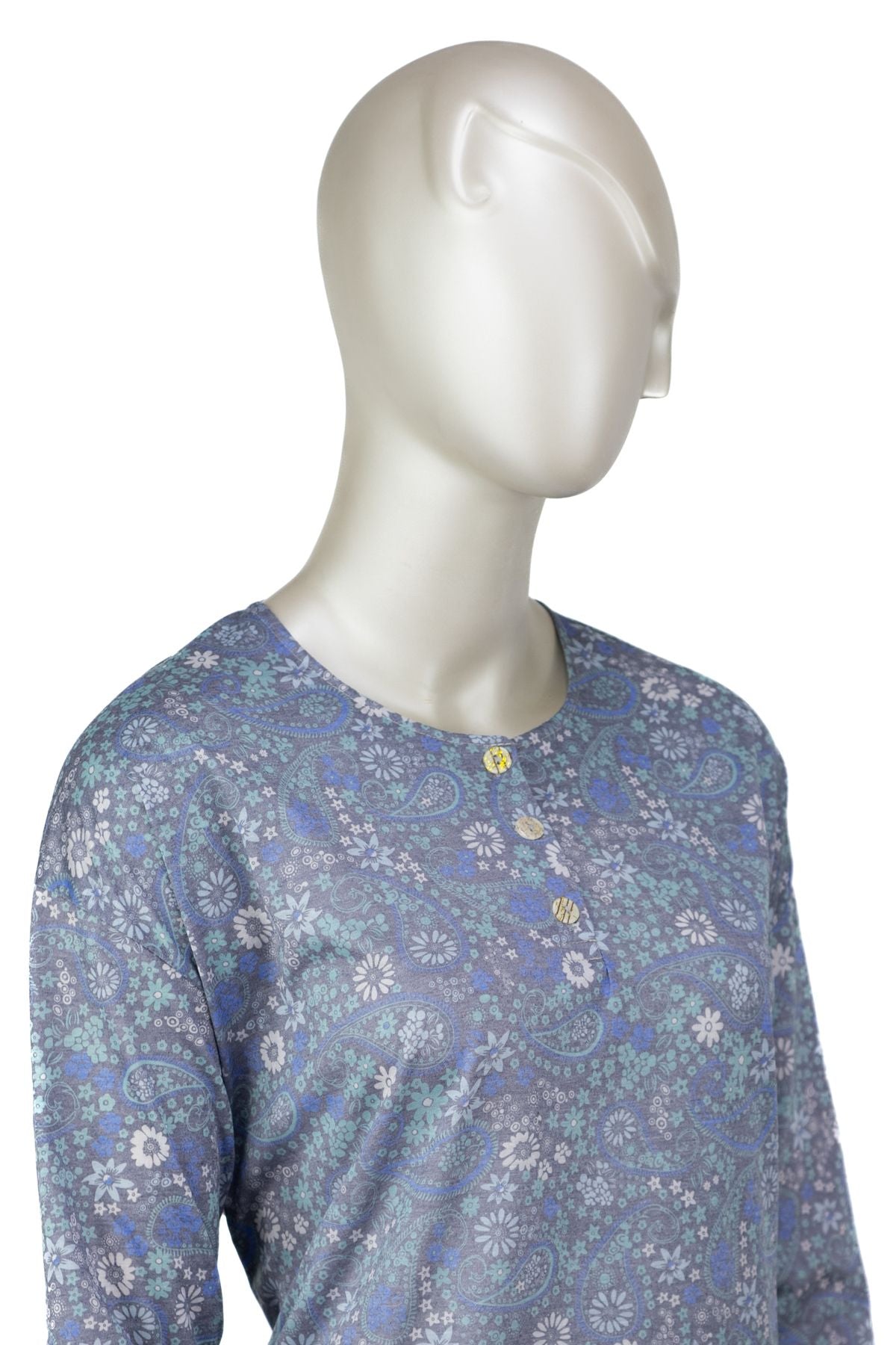 Kadın Kağıt Baskı Klasik Anne Bluz Pamuk Kumaş Yıldız Desenli Üç Düğmeli Rahat Tam Kalıp