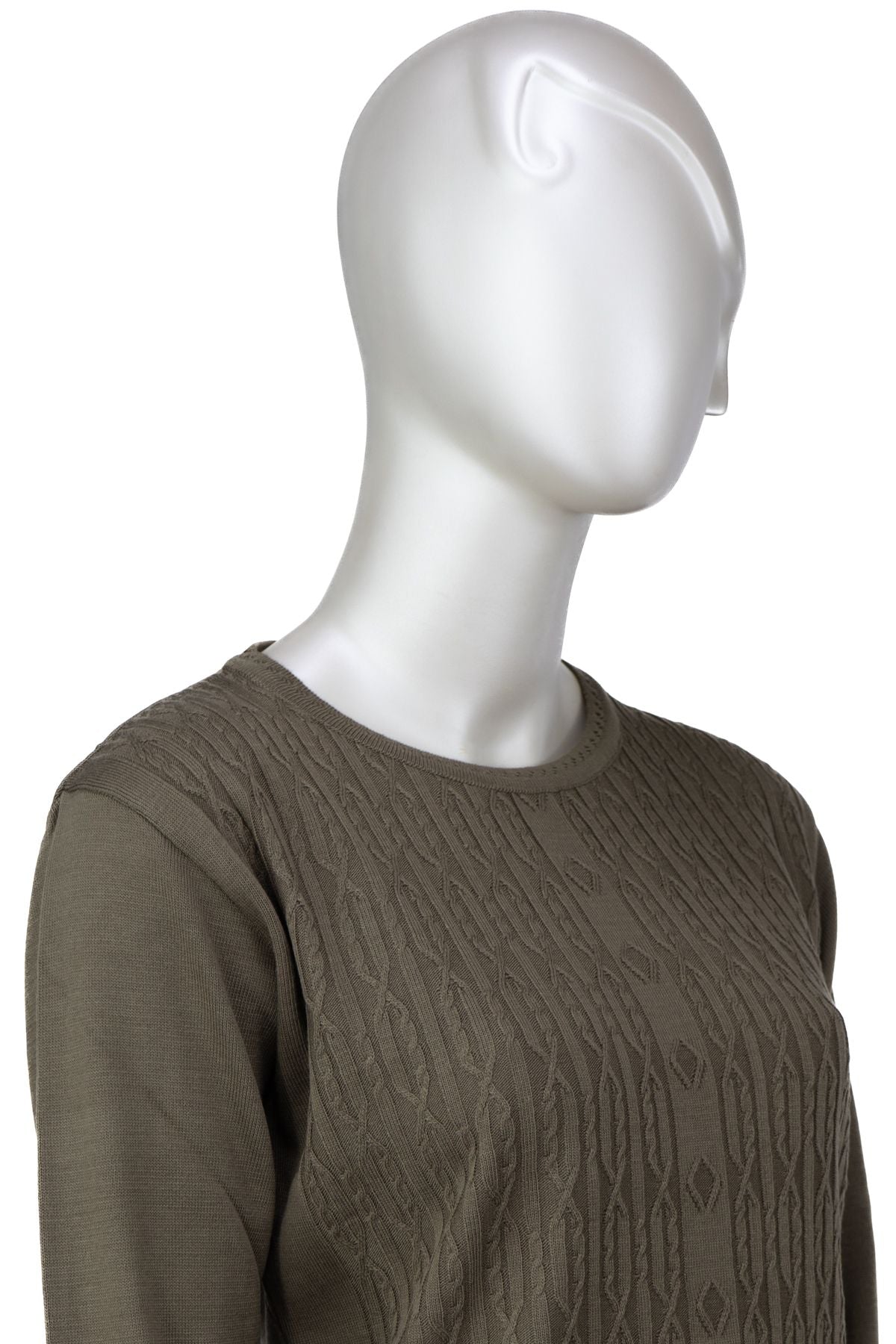 Kadın Kışlık Kendinden Motifli iki Düğmeli Yuvarlak Yakalı Pamuklu Triko Dokuma Anne Kazak