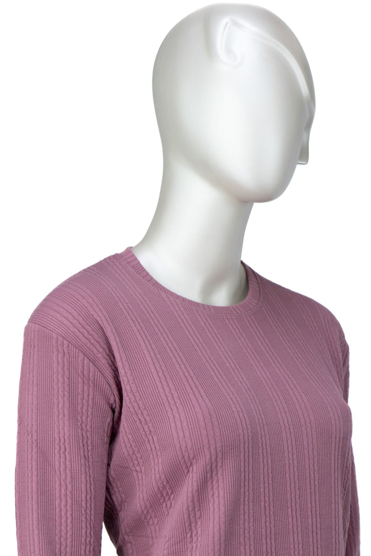 Kadın Kışlık Badi Bluz Gofre Kumaş Kendinden Desenli Likralı Yuvarlak Yaka Uzun Kollu Rahat