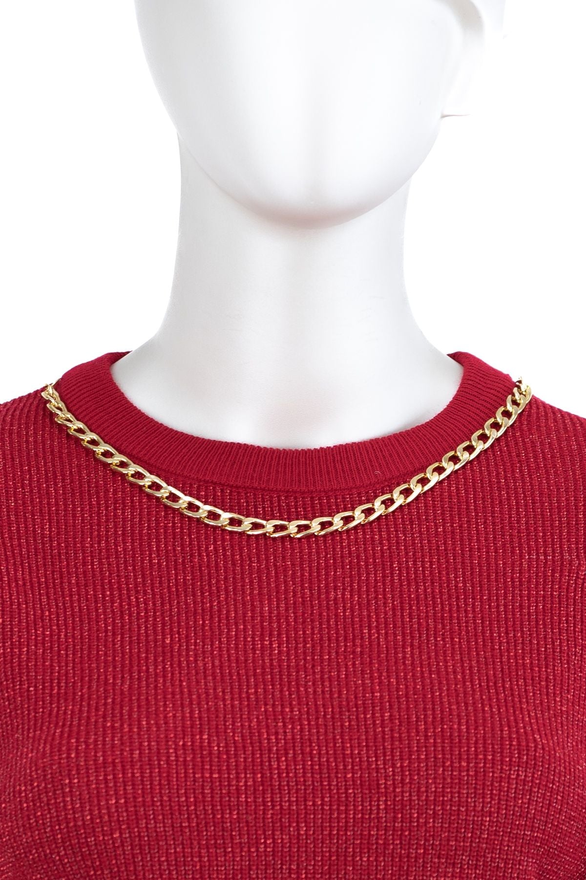 Kadın Kışlık Zincir Modelli Yuvarlak Yaka Spor Kesim Likralı Simli iplikten Örme Triko Kazak