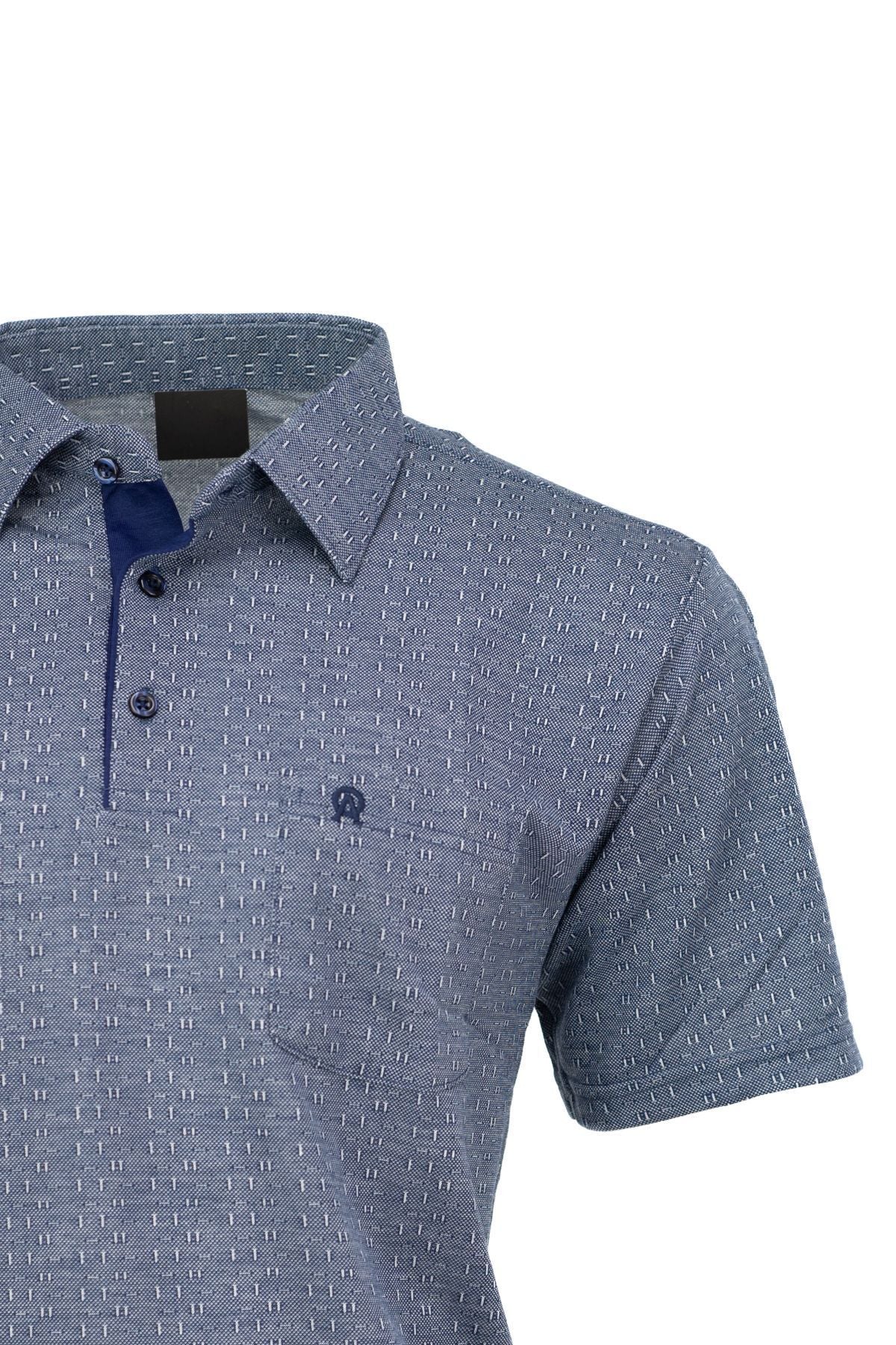 Erkek Pamuklu Kumaş T-Shirt Düğmeli Gömlek Yaka Cepli Kısa Kol Desenli Rahat Kesim Tam Kalıp