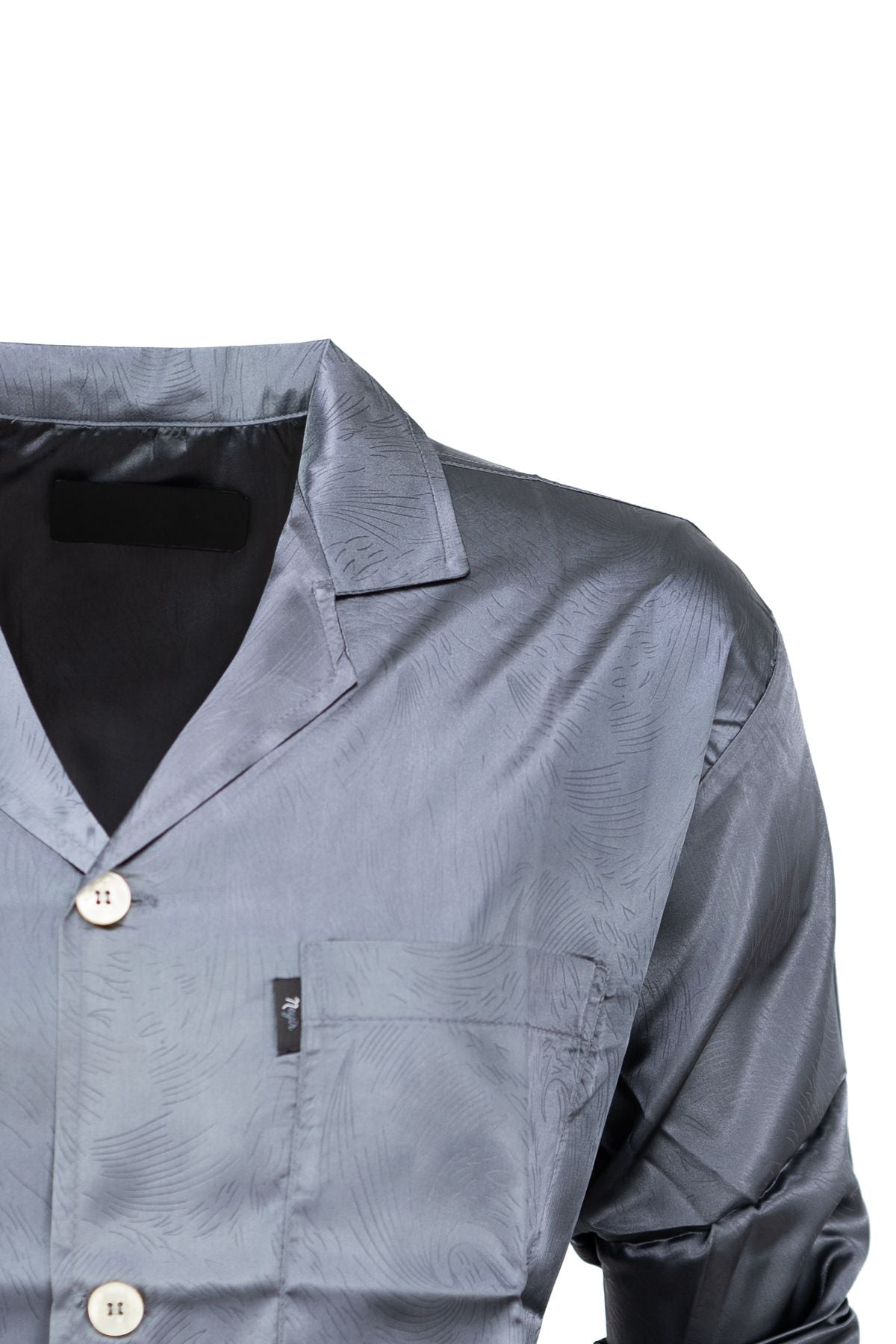 Erkek Klasik Model Saten Gecelik Gömlek Premium ipeksi Saten Kumaş Desenli Cepli Tam Kalıp