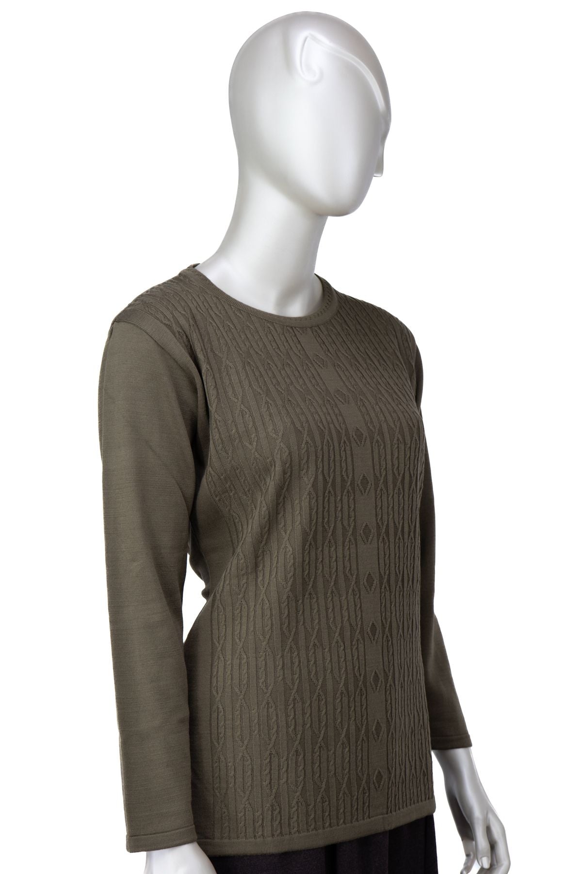 Kadın Kışlık Kendinden Motifli iki Düğmeli Yuvarlak Yakalı Pamuklu Triko Dokuma Anne Kazak