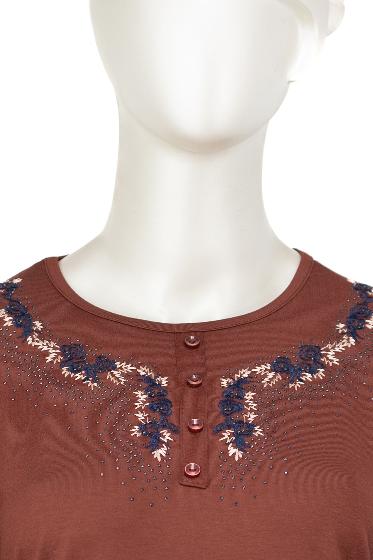 Kadın Turlu Viskon Penye Kumaş Anne Bluz Şık Taşlı ve Nakışlı Yuvarlak Yaka TamKalıp Likralı