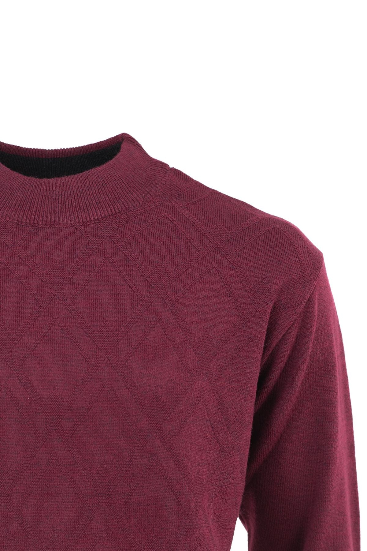 Erkek Kışlık Baklava Desenli Yarım Balıkçı Yaka Tam Kalıp Kalın Premium Yünlü Dokuma Kazak