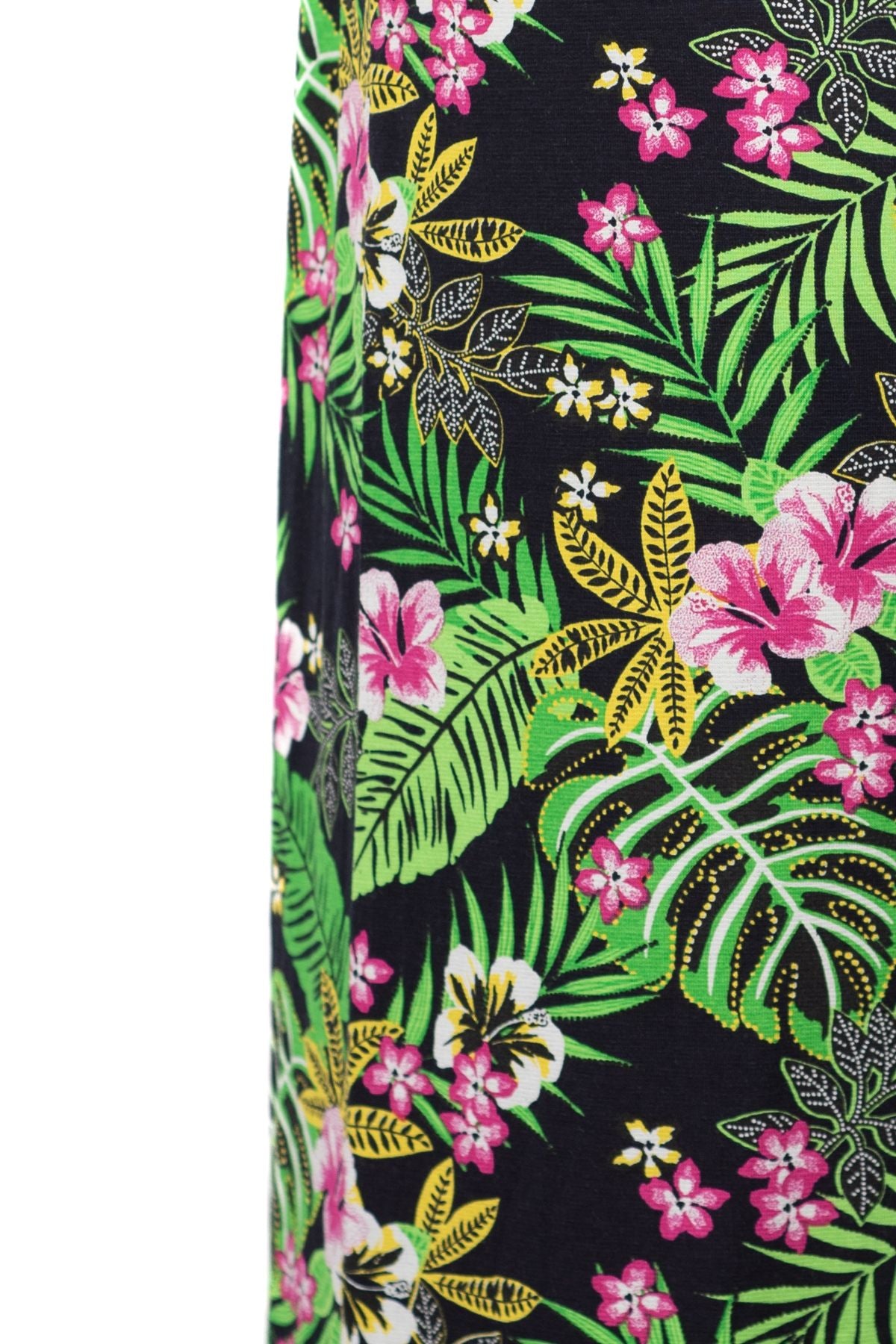 Kadın Turlu Viskon Penye Kumaş Anne Pantolon Bahçe Çiçeği Desenli Düz Paça Likralı