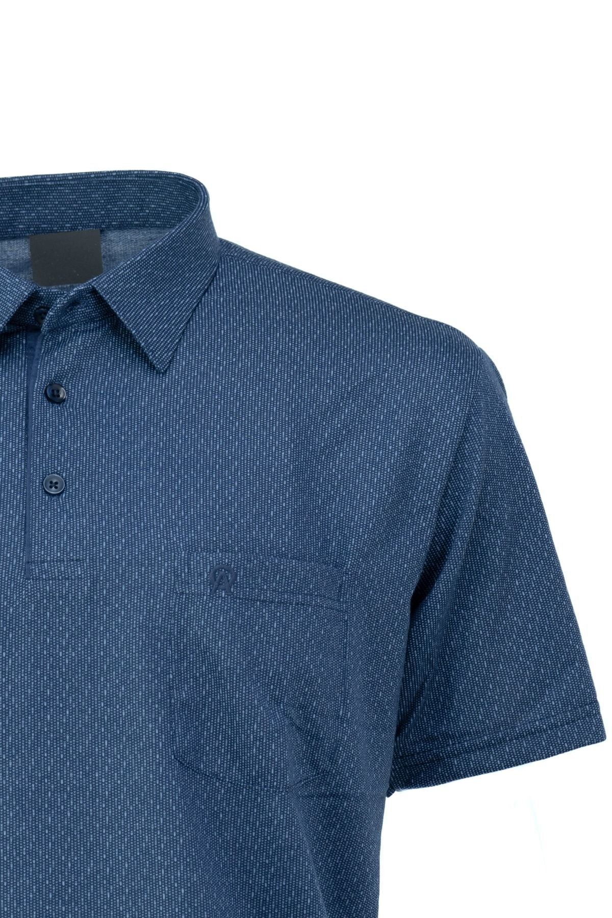 Erkek Gömlek Yaka Desenli Cepli Kısa Kollu Normal Kesim Premium Pamuklu Kumaş T-shirt