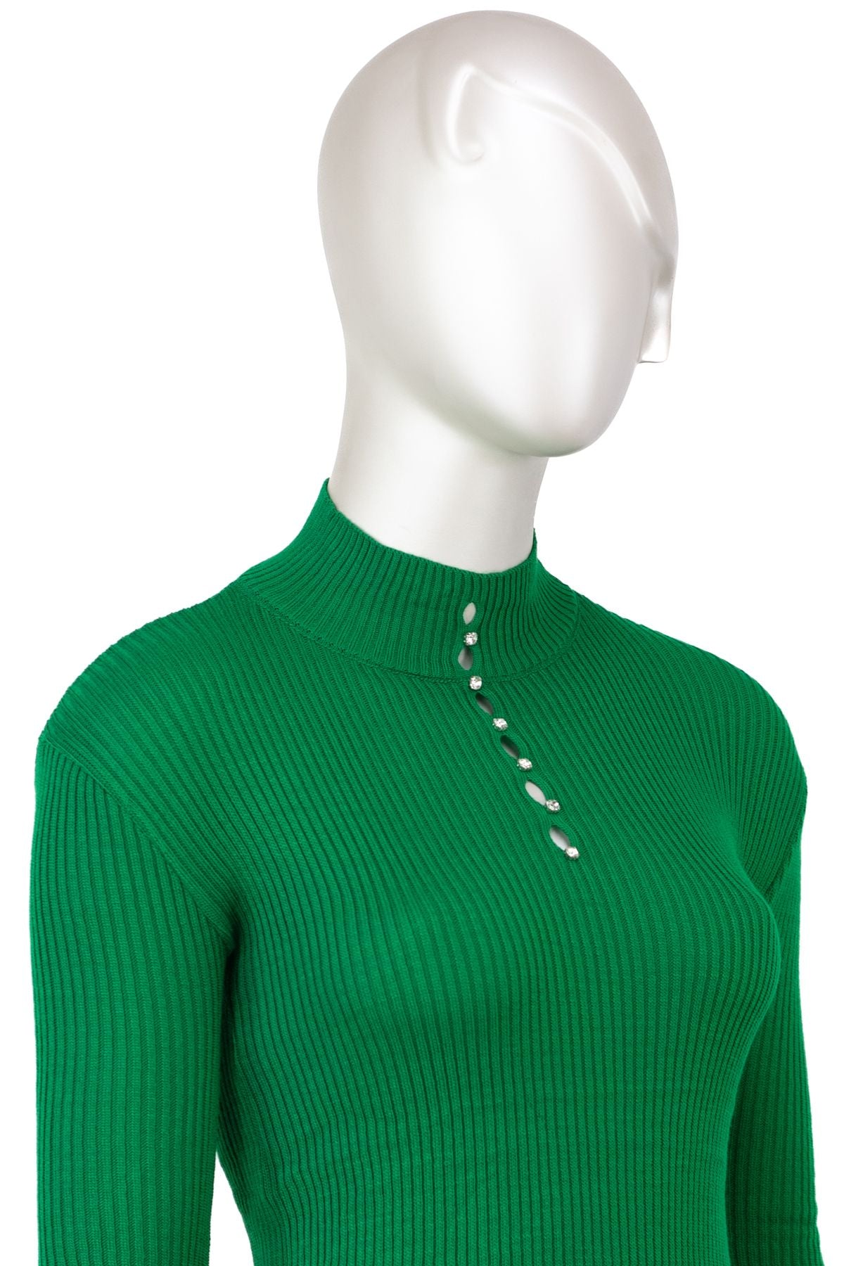 Kadın Kışlık Göğüste Şık Taşlı Yarım Yaka Bedene Oturan Likralı Örme Triko Badi Kazak