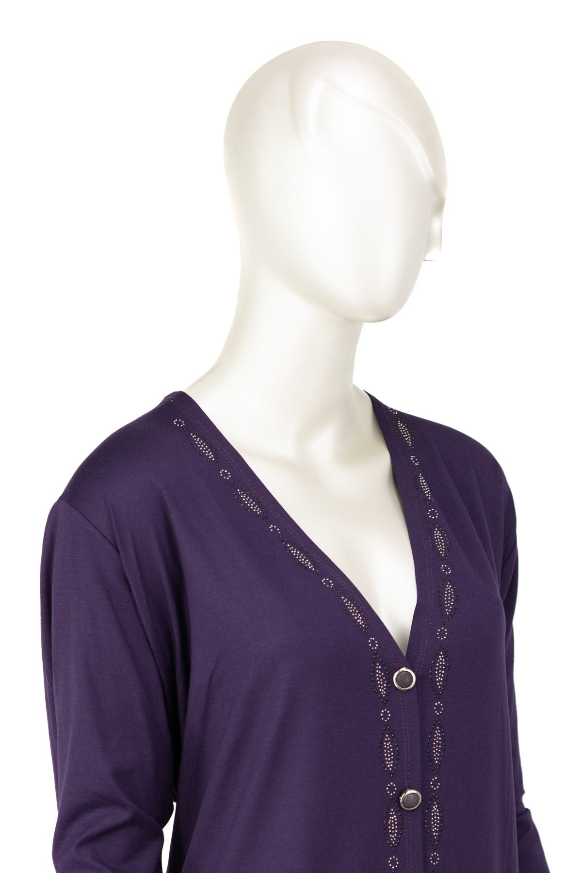 Kadın Turlu Viskon Penye Kumaş Anne Hırka V Yaka Modern Düğmeli ve Şık Taşlı Cepli Tam Kalıp