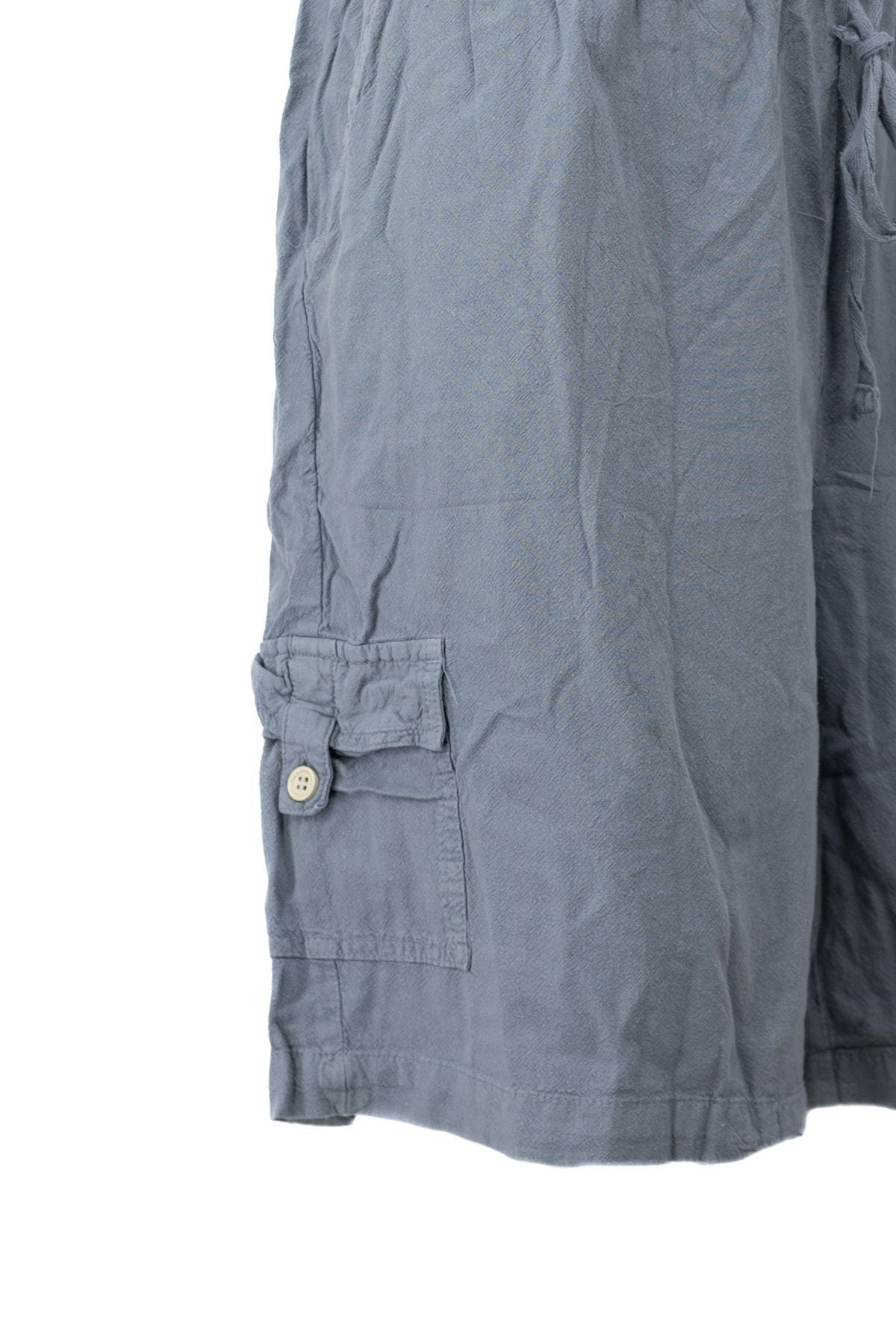 Erkek %100 Saf Pamuk Kumaş Bermuda Şort Düz Paça Kargo Cepli Bağcıklı Jumbo Battal