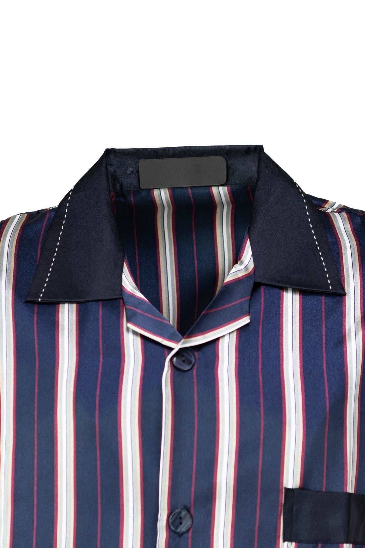 Erkek Klasik Model Pijama Takımı Premium ipeksi Saten Kumaş Çizgili Desenli Cepli Tam Kalıp