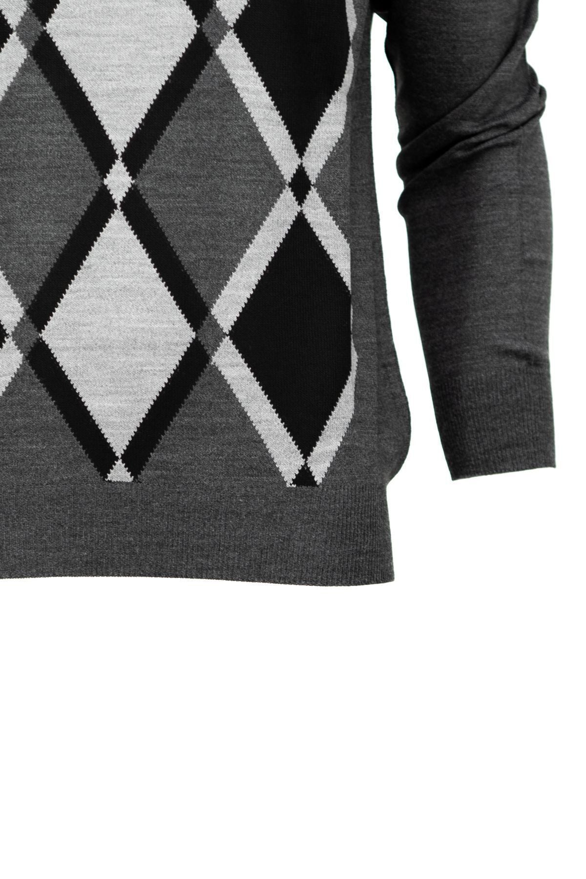 Erkek Kışlık Doğal Yünlü Örme Yarım Balıkçı Yaka Kazak Baklava Desenli Klasik Model