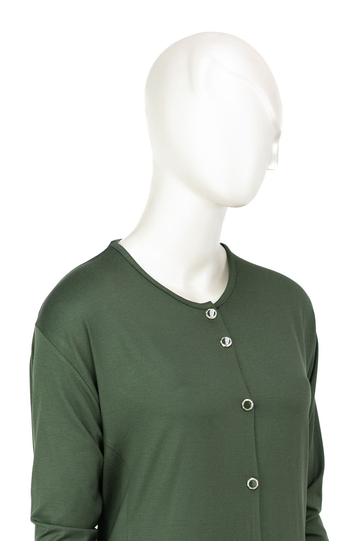 Kadın Uzun Anne Hırka Önü Düğmeli Çift Cepli Rahat Kesim Likralı Turlu Viskon Penye Kumaş