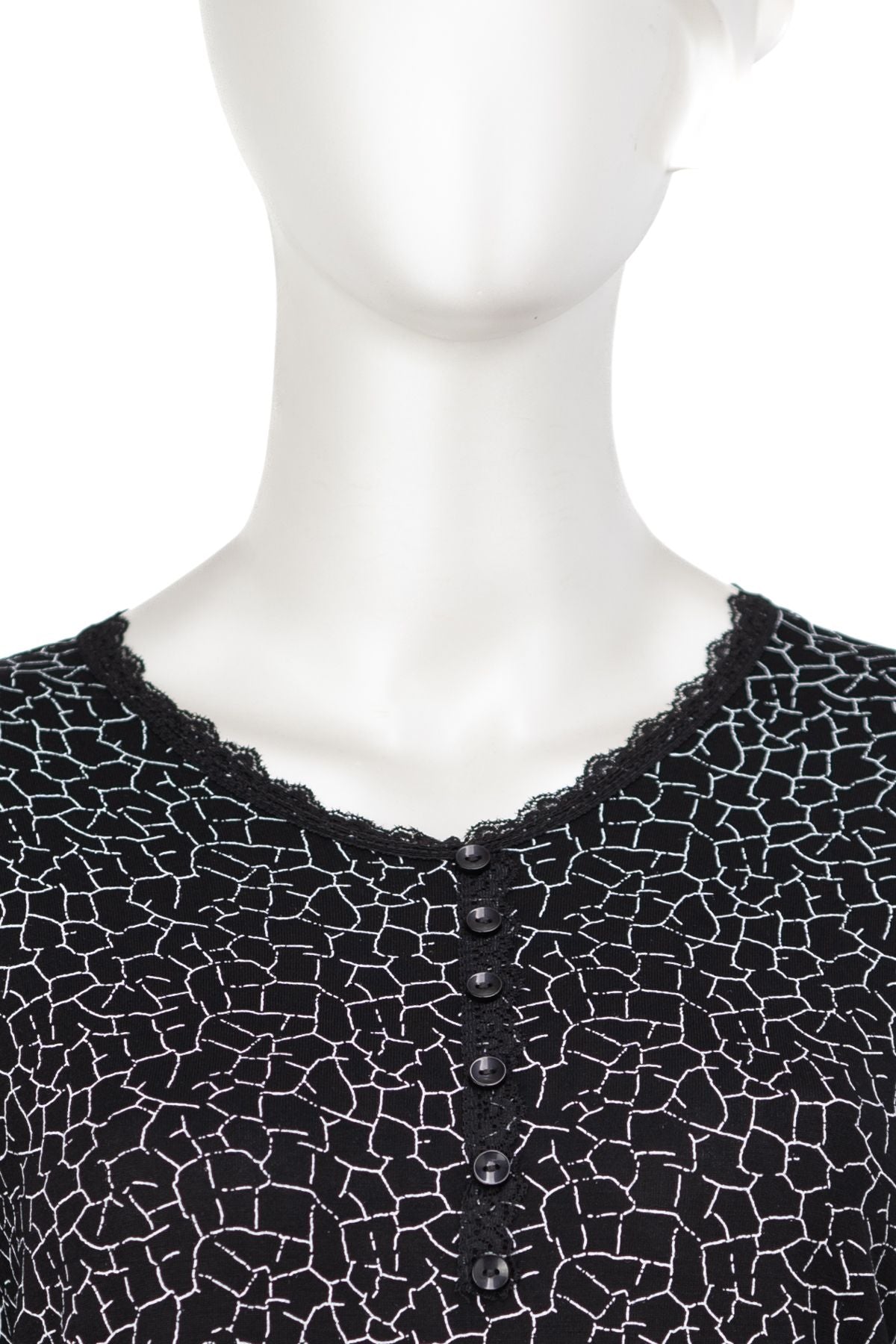 Kadın Turlu Viskon Penye Kumaş Anne Bluz Stil Desenli V Yaka Uzun Kollu Tam Kalıp Likralı