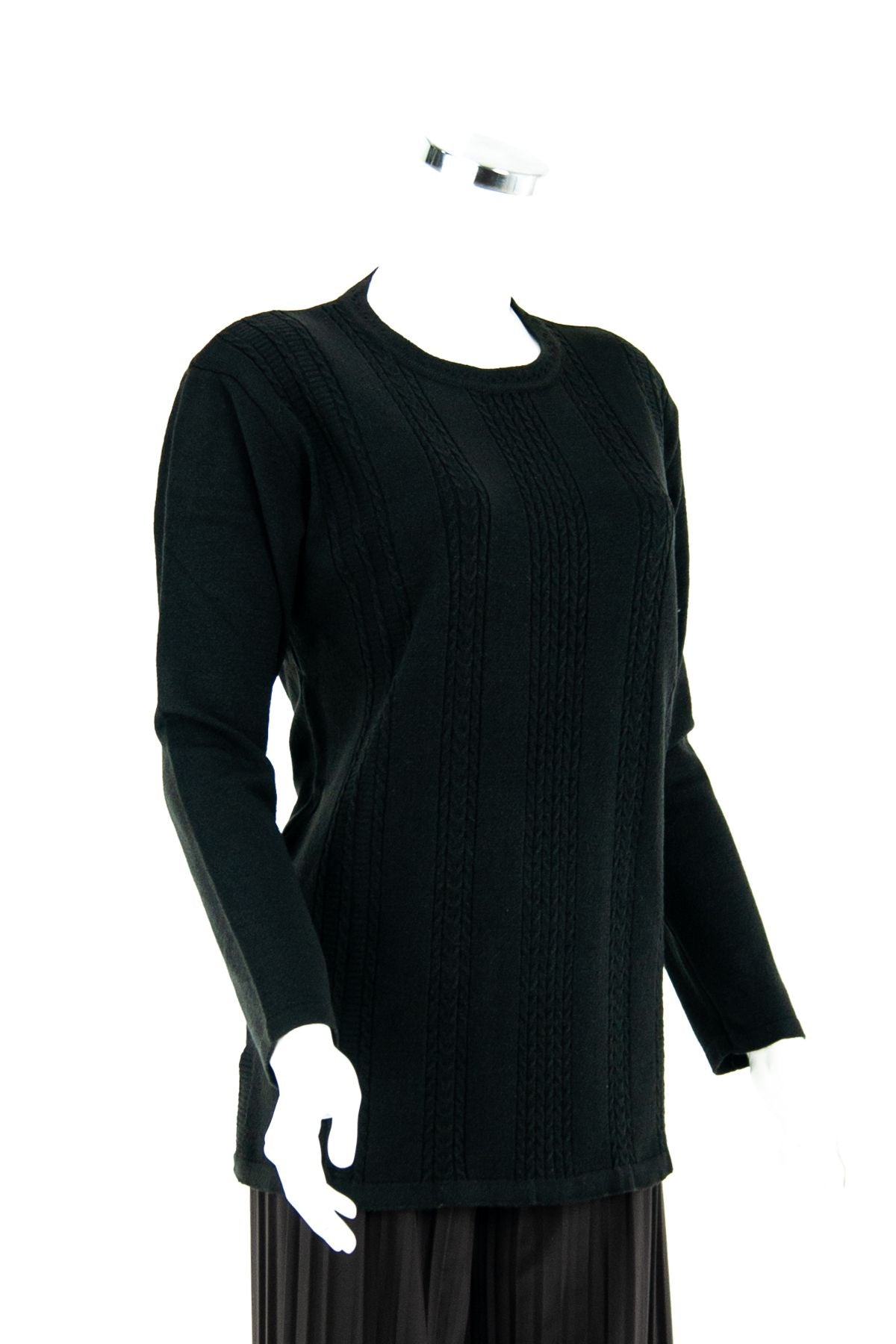 Kadın Siyah Kışlık Normal Kesim Likralı Pamuklu Kardelen Dokuma Anne Kazak