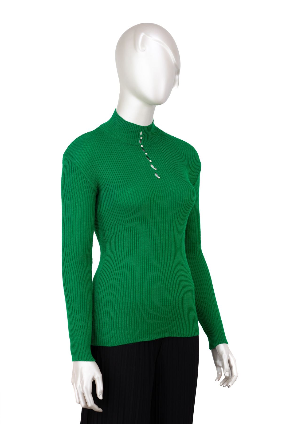 Kadın Kışlık Göğüste Şık Taşlı Yarım Yaka Bedene Oturan Likralı Örme Triko Badi Kazak