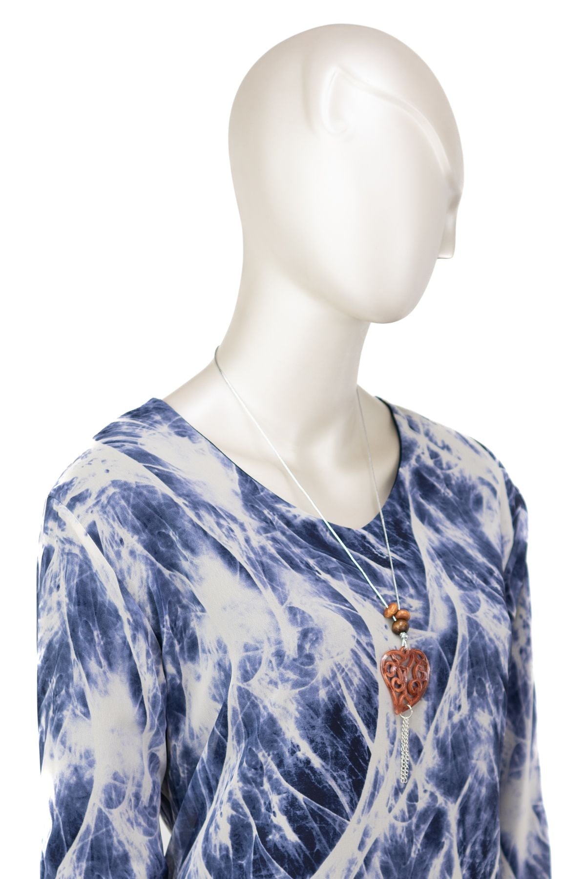 Kadın Klasik Şifon Anne Bluz Viskoz Kumaş Sanat Desenli Kolyeli Astarlı RahatKesim Tam Kalıp