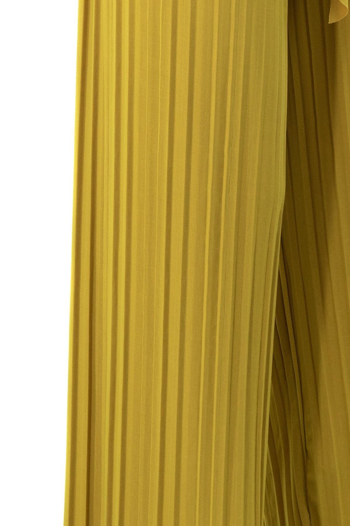 Kadın Butik Pantolon Etek Beli Lastikli Pilili Tam Kalıp Rahat Kesim Likralı Sandy Kumaş