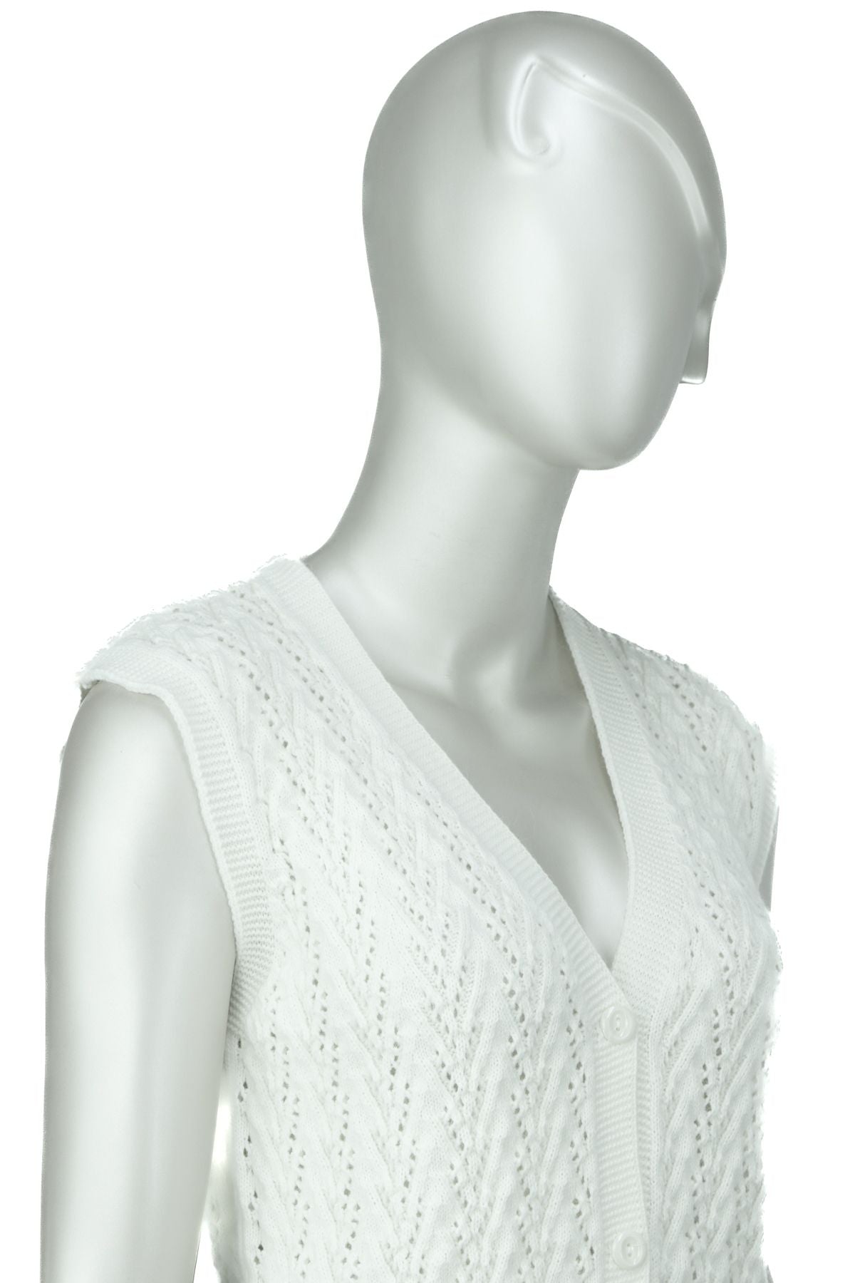 Kadın Kışlık Pamuklu Triko Klasik Örme Anne Yelek Kilim Örgü Model Önden Düğmeli Çift Cepli