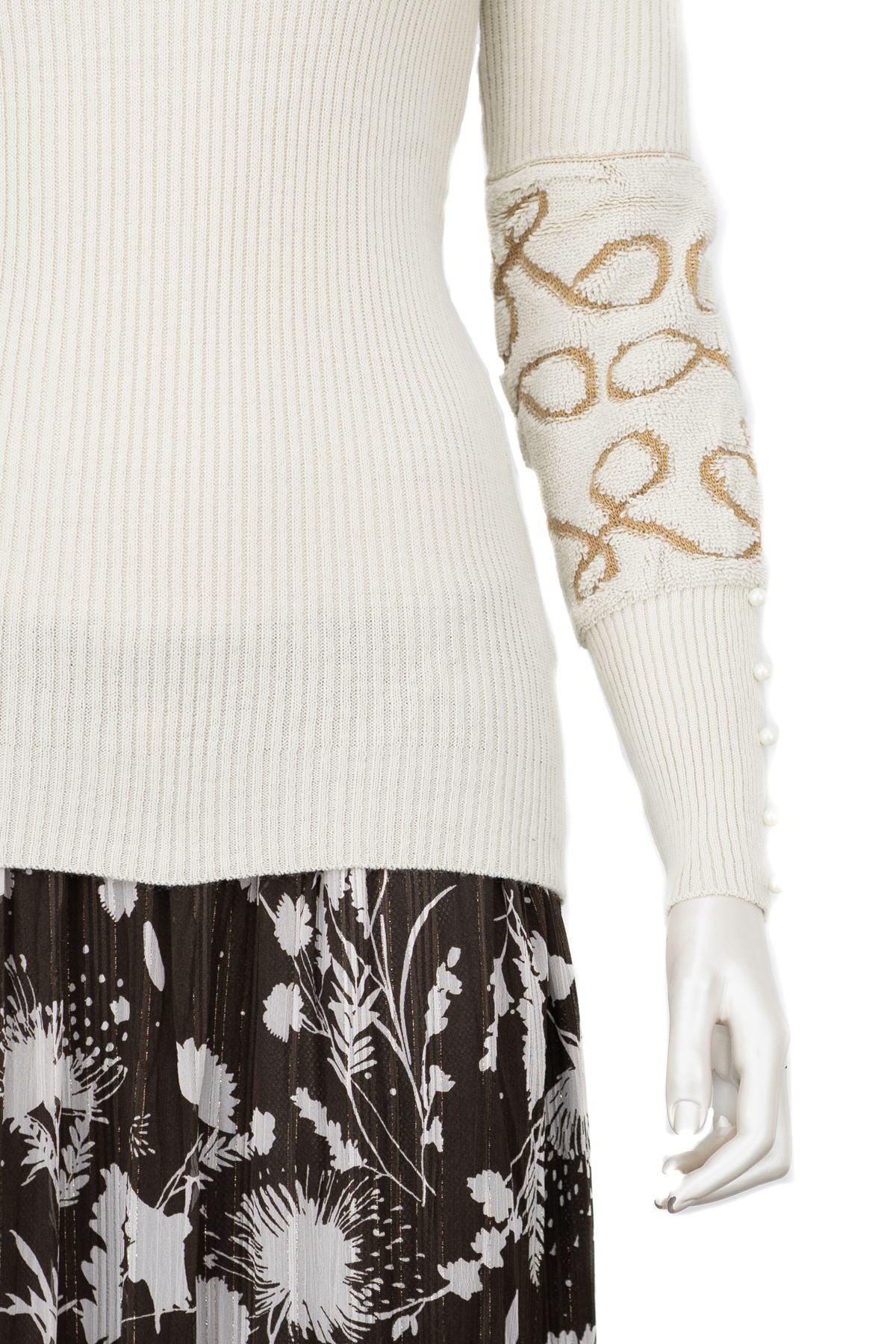 Kadın Kışlık Kolları Şık Boncuklu Tam Boğazlı Yaka Bedene Oturan Örme Triko Badi Kazak