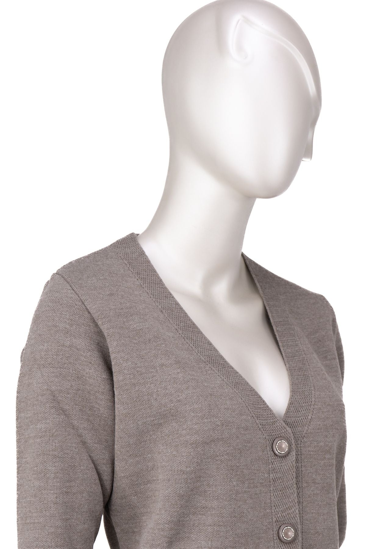 Kadın Kışlık Yünlü Örme Anne Hırka V Yaka Elmas Taşı Motifli Çift Cepli Düğmeli Likralı