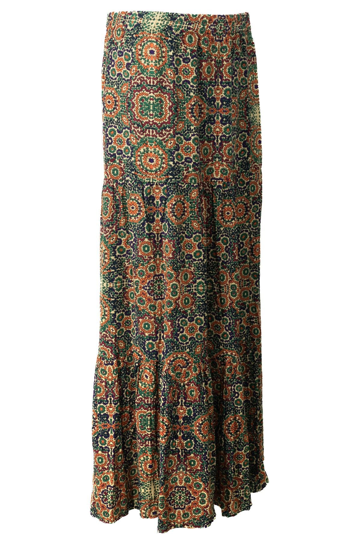 Kadın Anne Parçalı Etek Dokuma Viskon Kumaş Pastelim Çiçeği Desenli Rahat Kesim Tam Kalıp