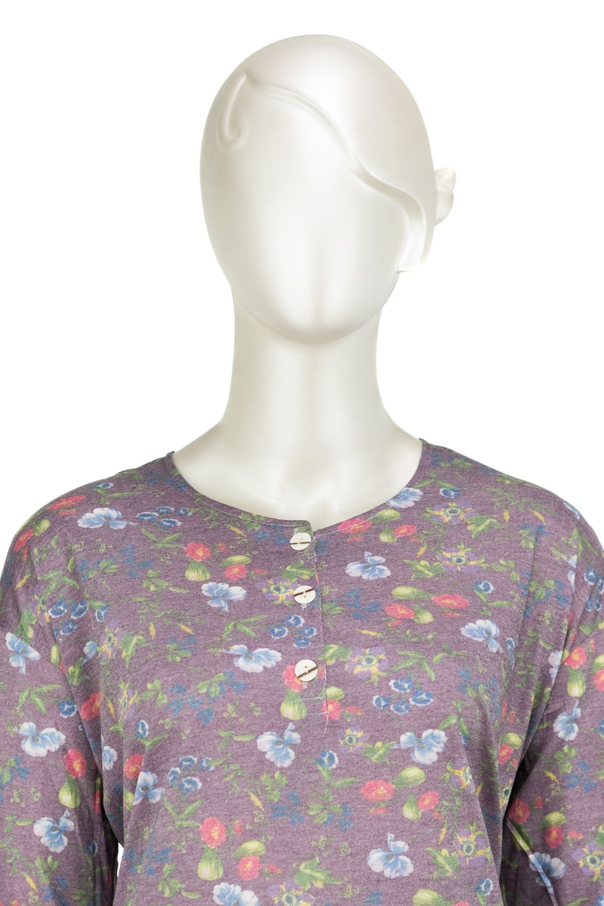 Kadın Kağıt Baskı Klasik Anne Bluz Şirin Desenli Üç Düğmeli Yuvarlak Yaka Likralı Tam Kalıp