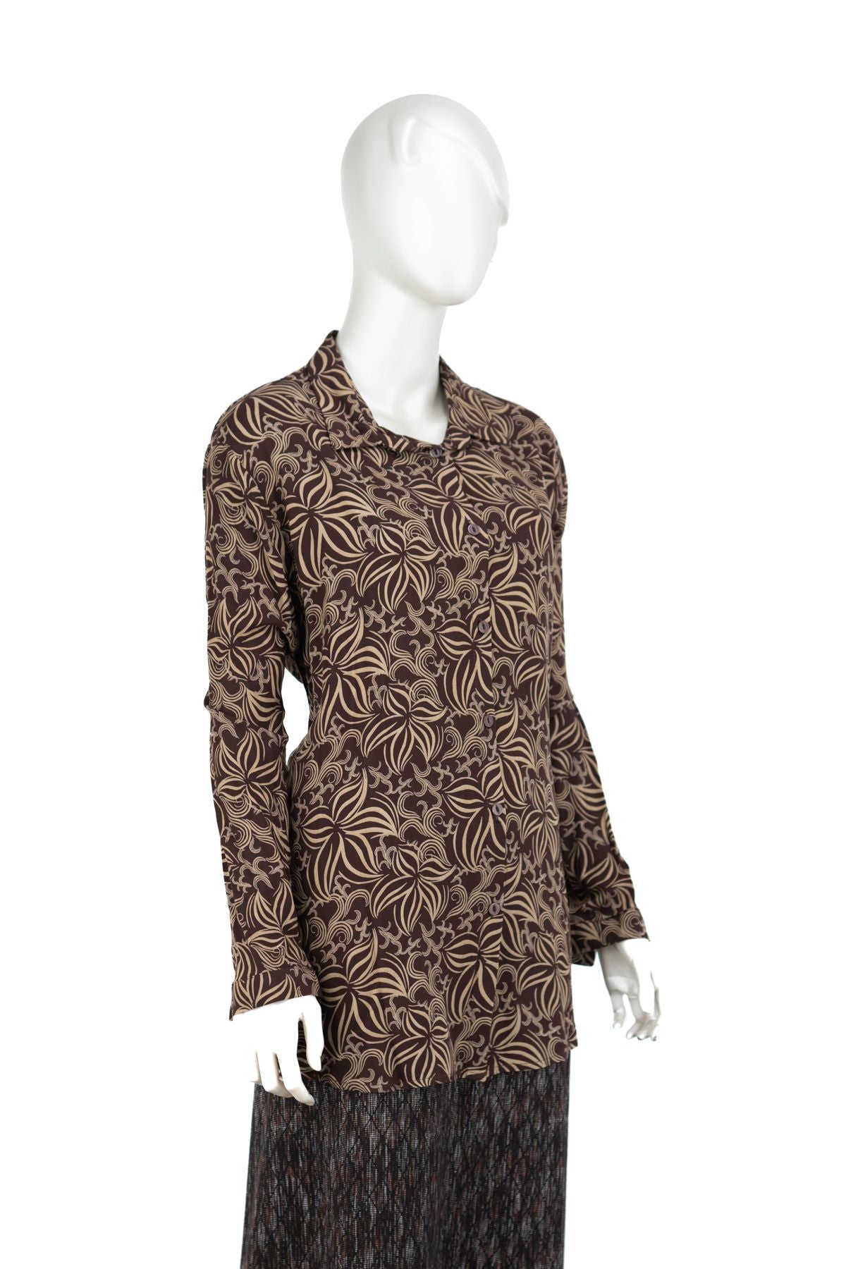 Kadın %100 Pamuk Kumaş Klasik Anne Gömlek Manolya Desenli Düğmeli Rahat Kesim Tam Kalıp