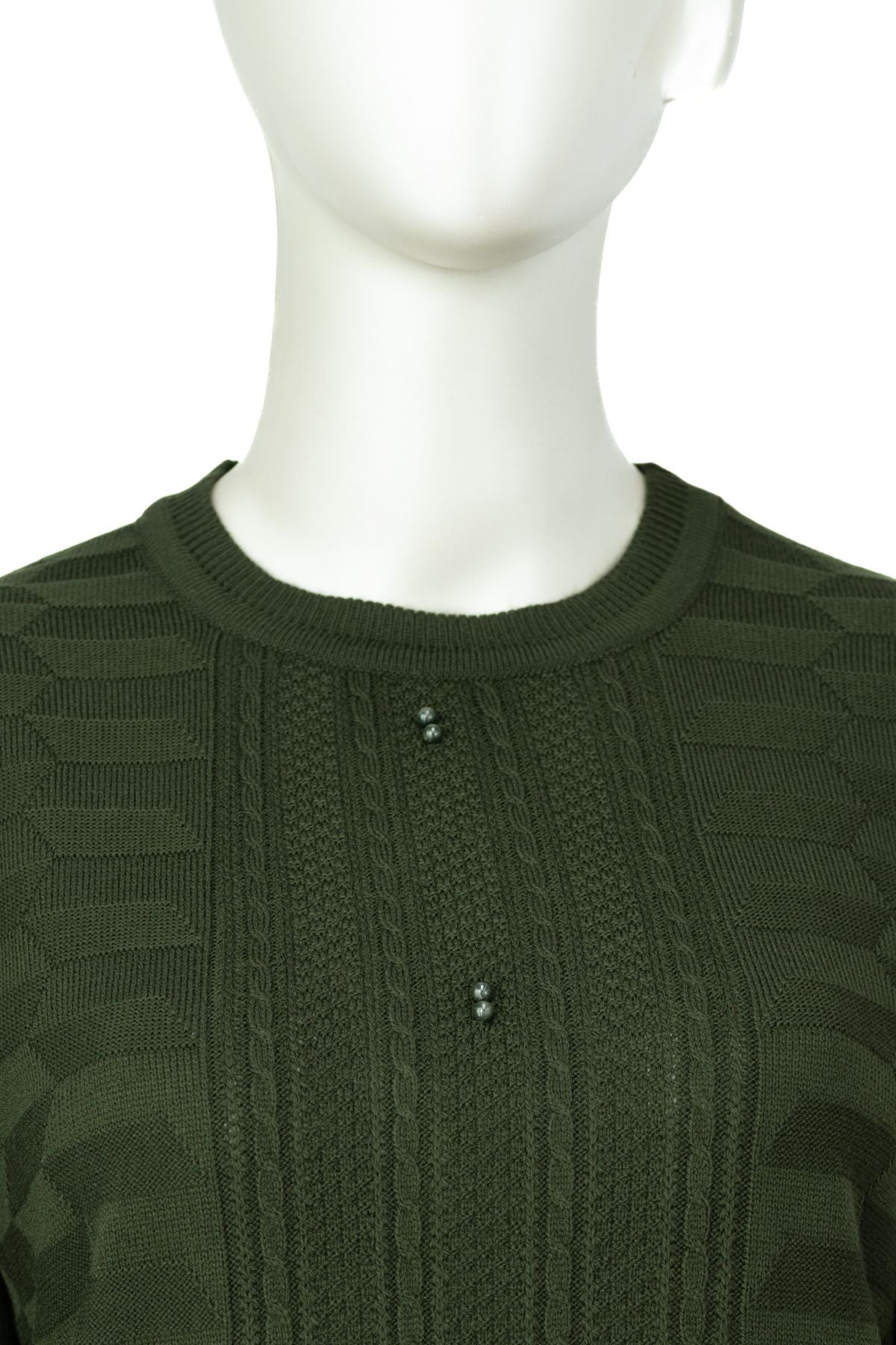 Kadın Kışlık Pamuklu Triko Dokuma Anne Kazak Boncuklu Damlam Motifli Yuvarlak Yakalı