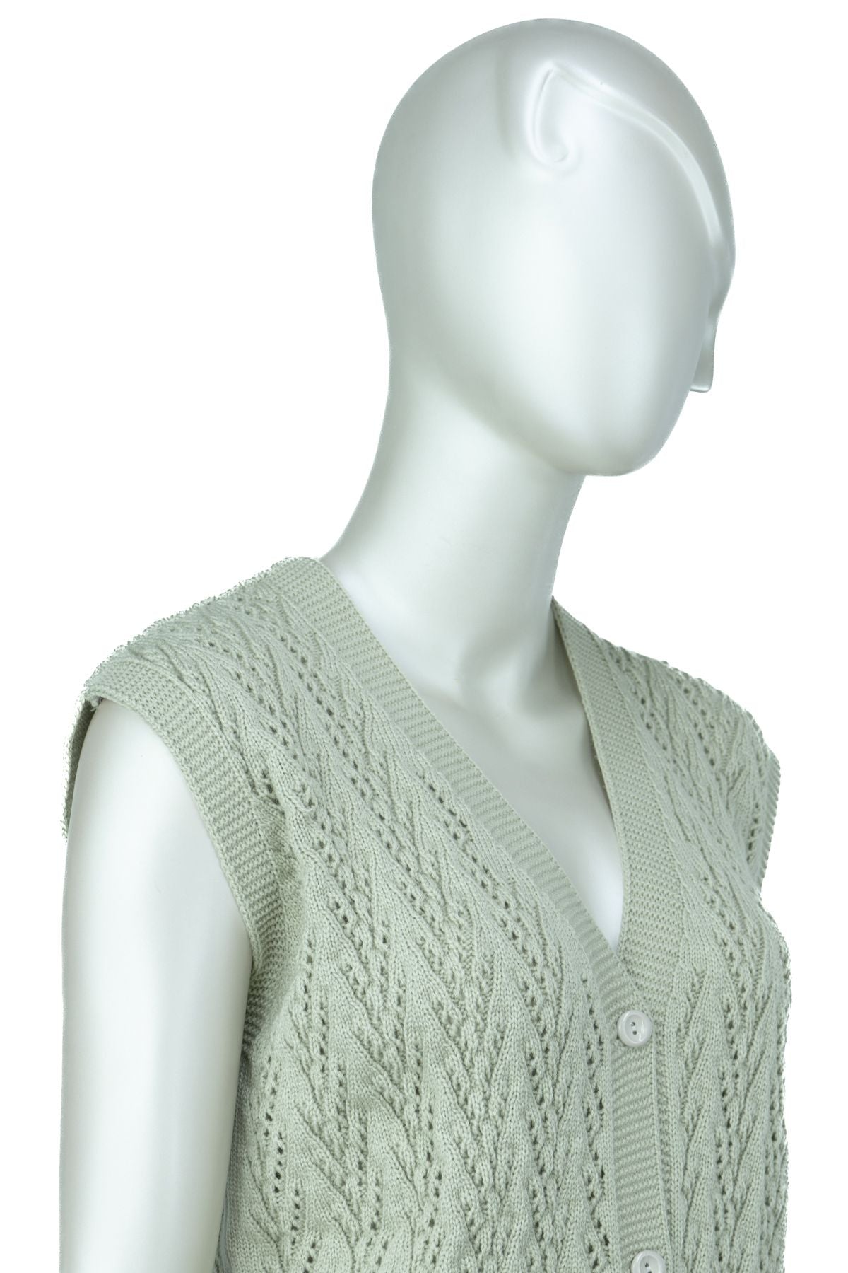 Kadın Kışlık Pamuklu Triko Klasik Örme Anne Yelek Kilim Örgü Model Önden Düğmeli Çift Cepli