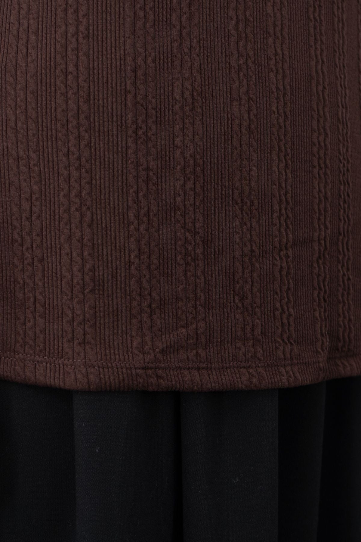 Kadın Kışlık Badi Bluz Gofre Kumaş Kendinden Desenli Likralı Yuvarlak Yaka Uzun Kollu Rahat