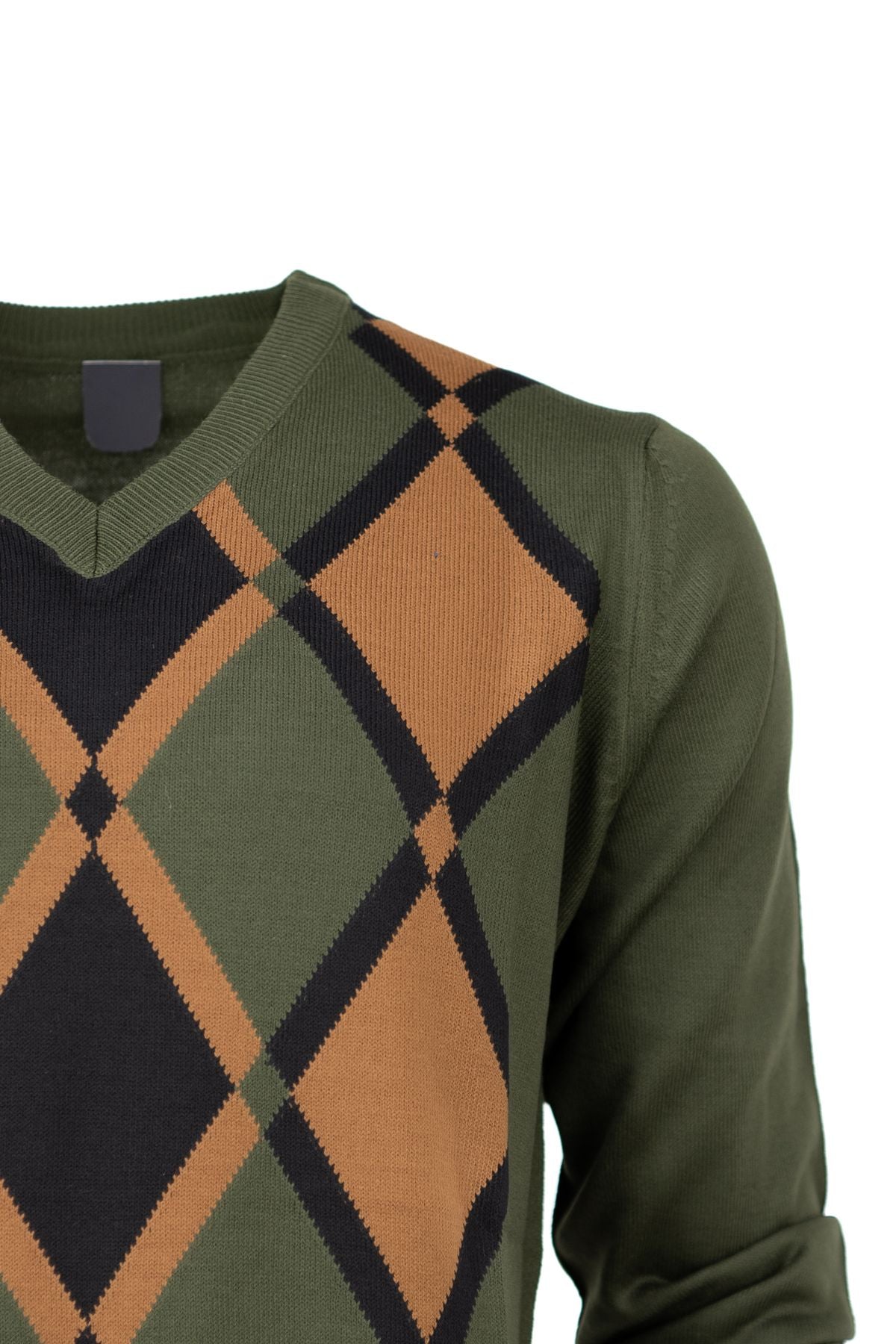 Erkek Kışlık Doğal Yünlü Örme V Yaka Kazak Baklava Desenli Rahat Tam Kalıp Klasik Model