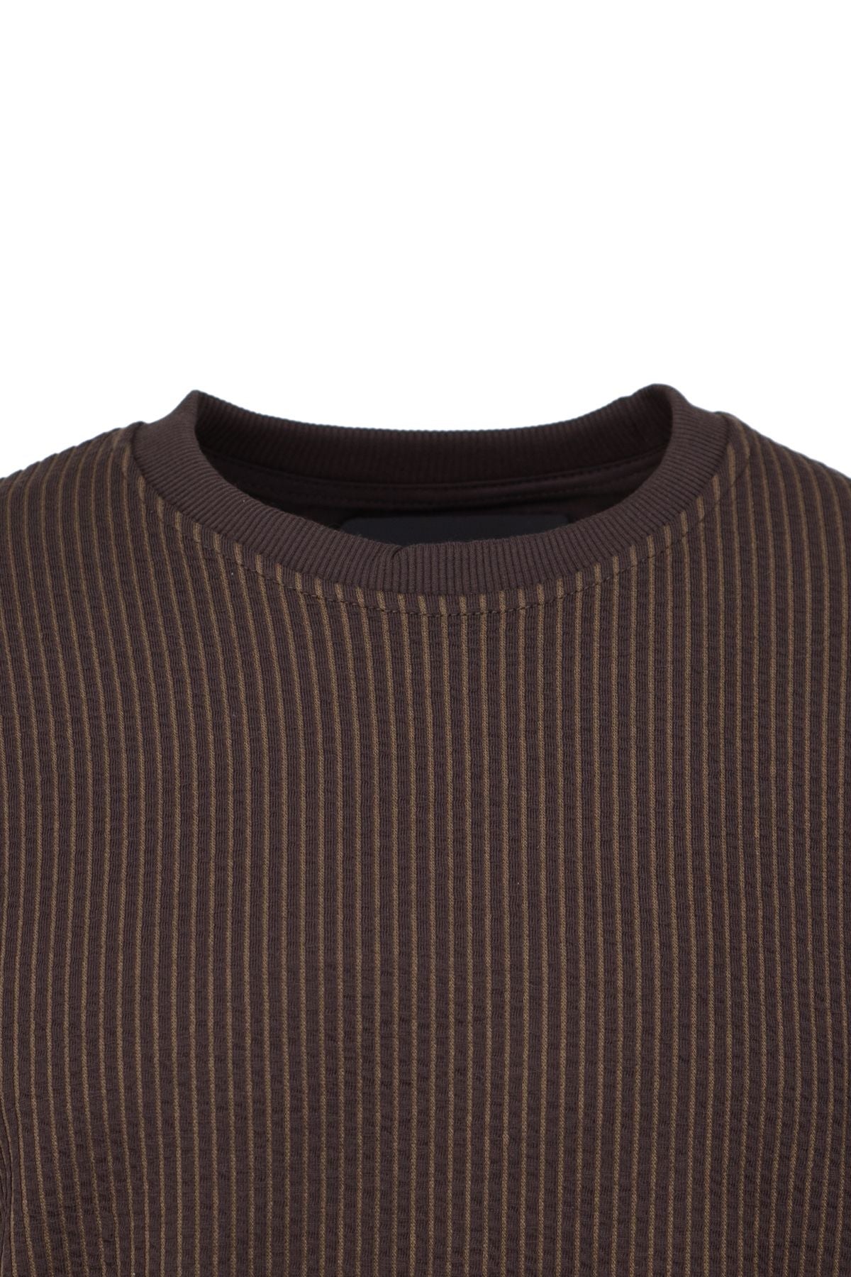 Erkek Mevsimlik Doğal Pamuklu Sweatshirt Bisiklet Yaka Çizgili Rahat Kesim Tam Kalıp