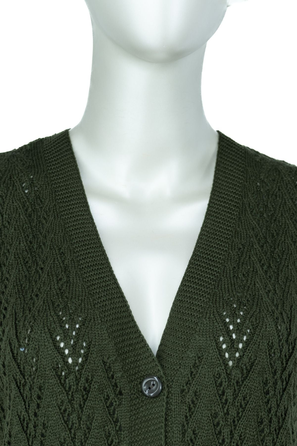 Kadın Kışlık Pamuklu Triko Klasik Örme Anne Yelek Kilim Örgü Model Önden Düğmeli Çift Cepli