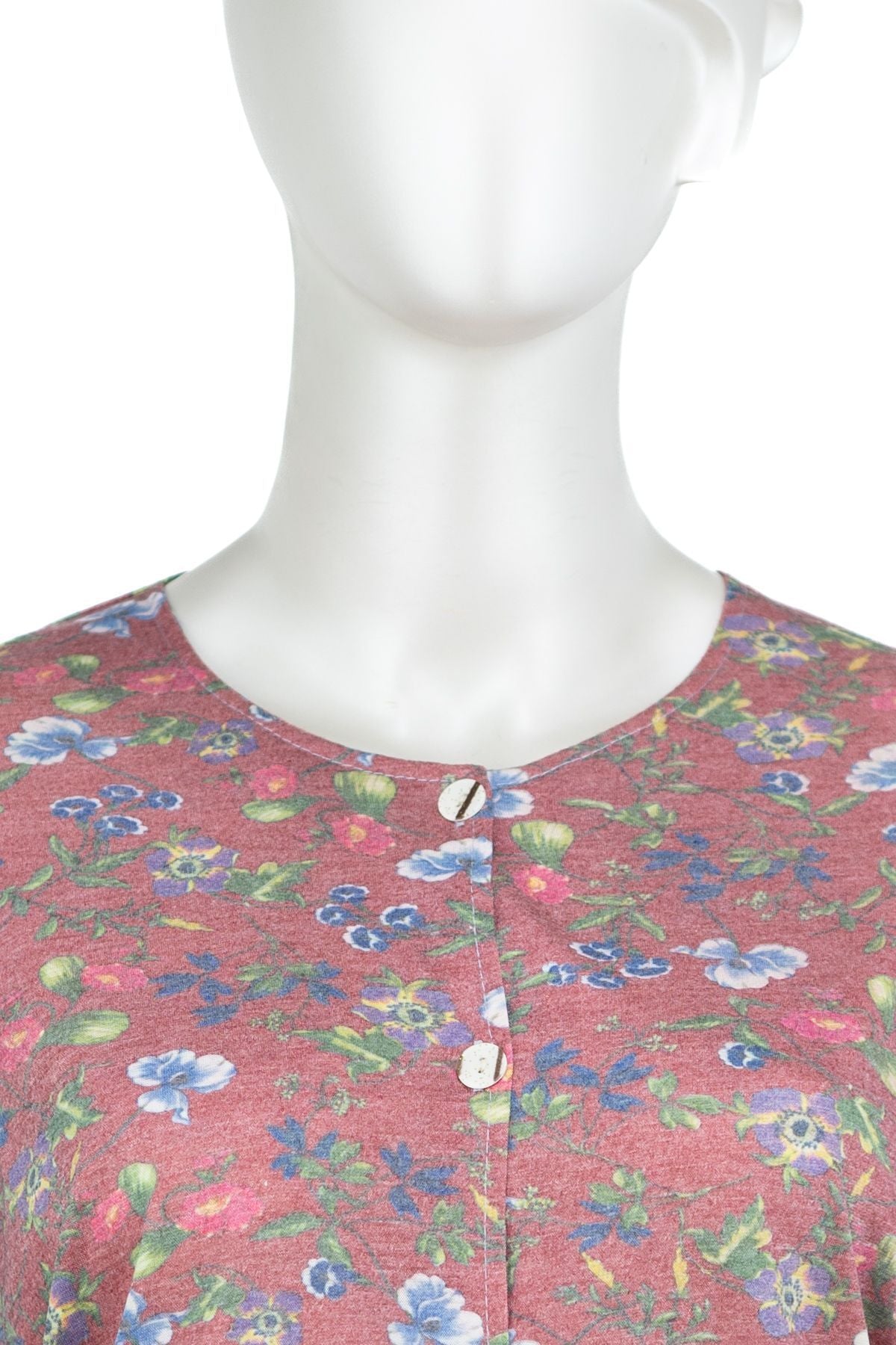 Kadın Kağıt Baskı Klasik Anne Bluz Çiçek Desenli Boydan Düğmeli Likralı Rahat Tam Kalıp