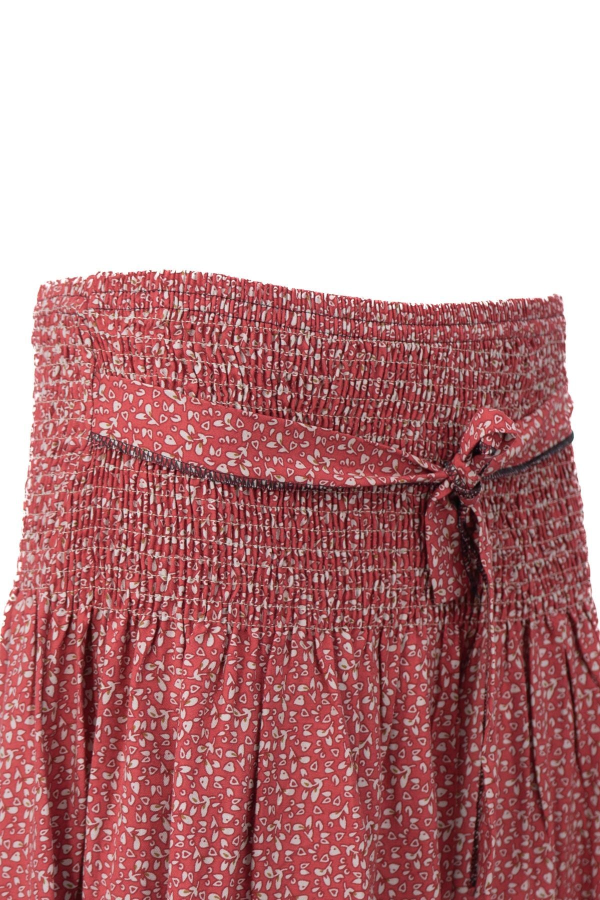 Kadın Etek Dokuma Viskon Kumaş Beli Lastikli Sümbül Çiçeği Desenli Rahat Kesim Tam Kalıp