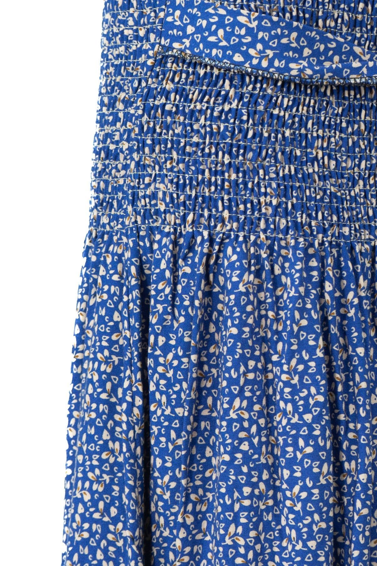 Kadın Etek Dokuma Viskon Kumaş Beli Lastikli Sümbül Çiçeği Desenli Rahat Kesim Tam Kalıp