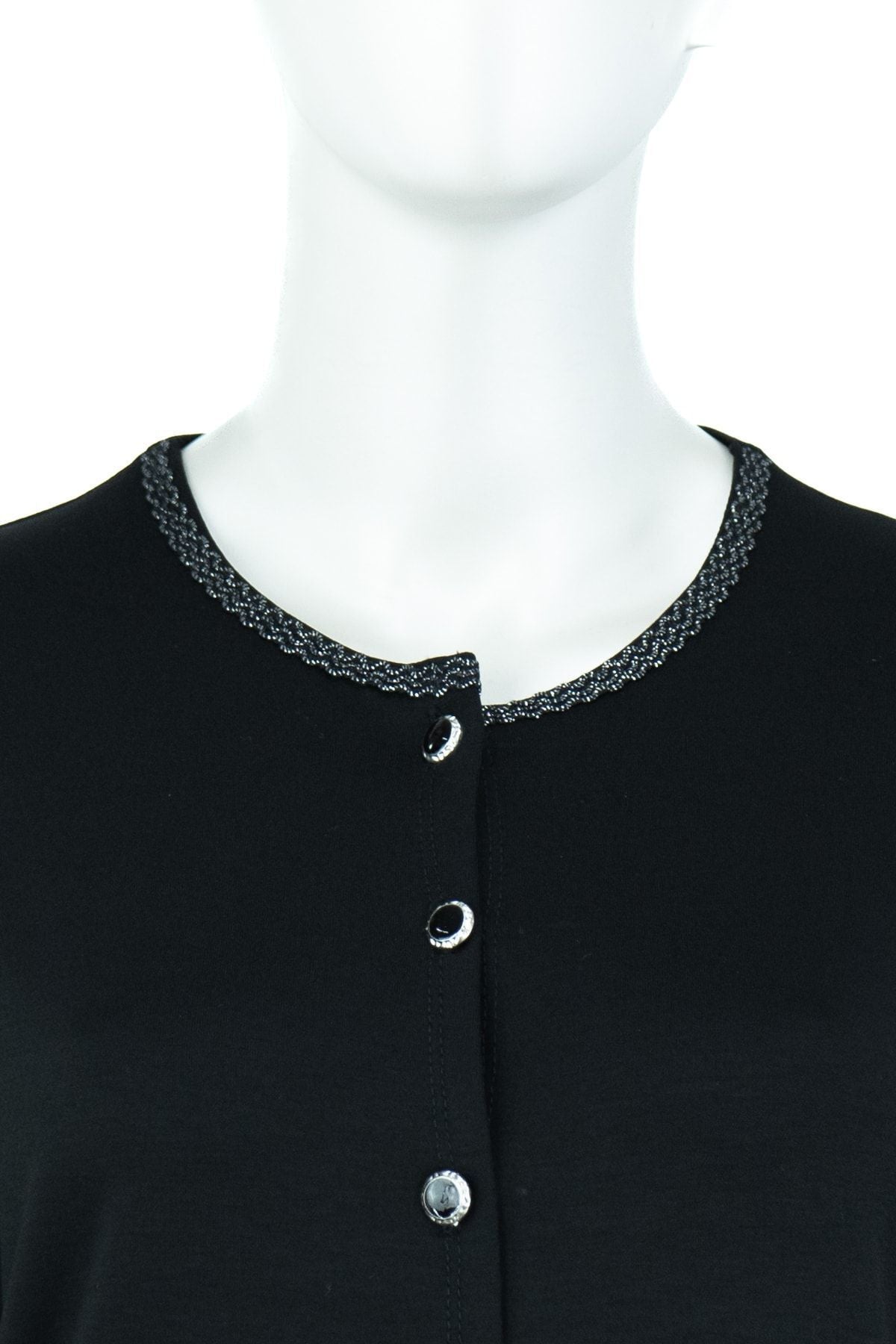 Kadın Düğmeli Cepli Normal Kesim Likralı Sıfır Yaka Turlu Viskon Penye Kumaş Uzun Anne Hırka