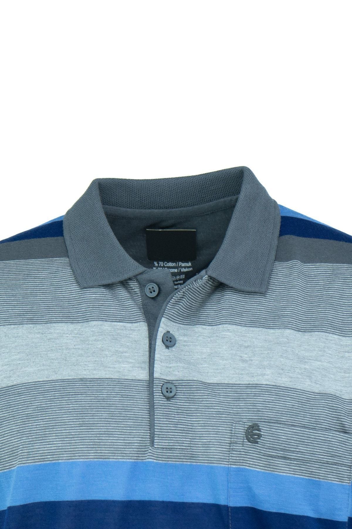 Erkek Klasik Polo Yaka Cepli Kısa Kol Ringerli Desenli Tam Kalıp Pamuklu Kumaş T-Shirt