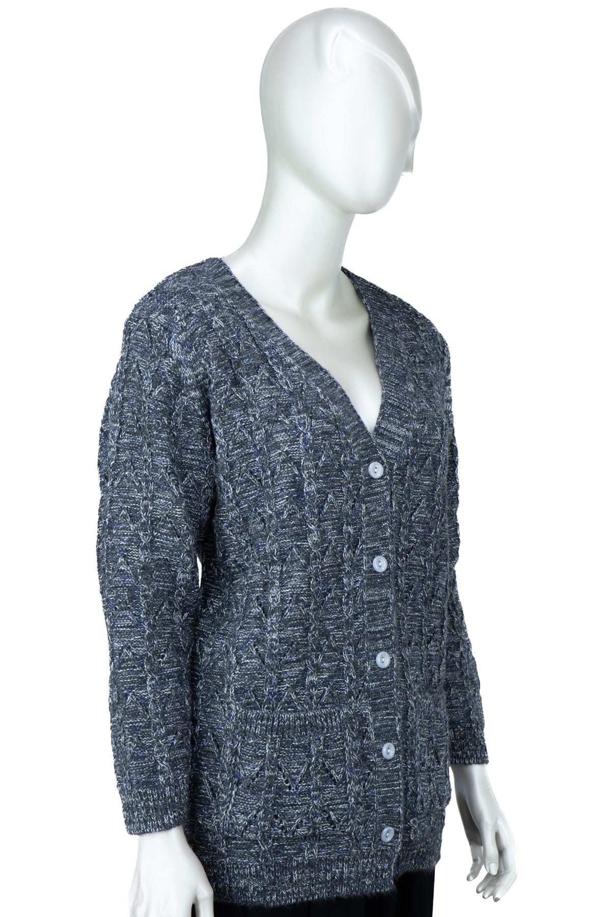 Kadın Kışlık Anne Hırka Pamuklu Triko Begonya Örgü Model Önden Düğmeli Çift Cepli Rahat