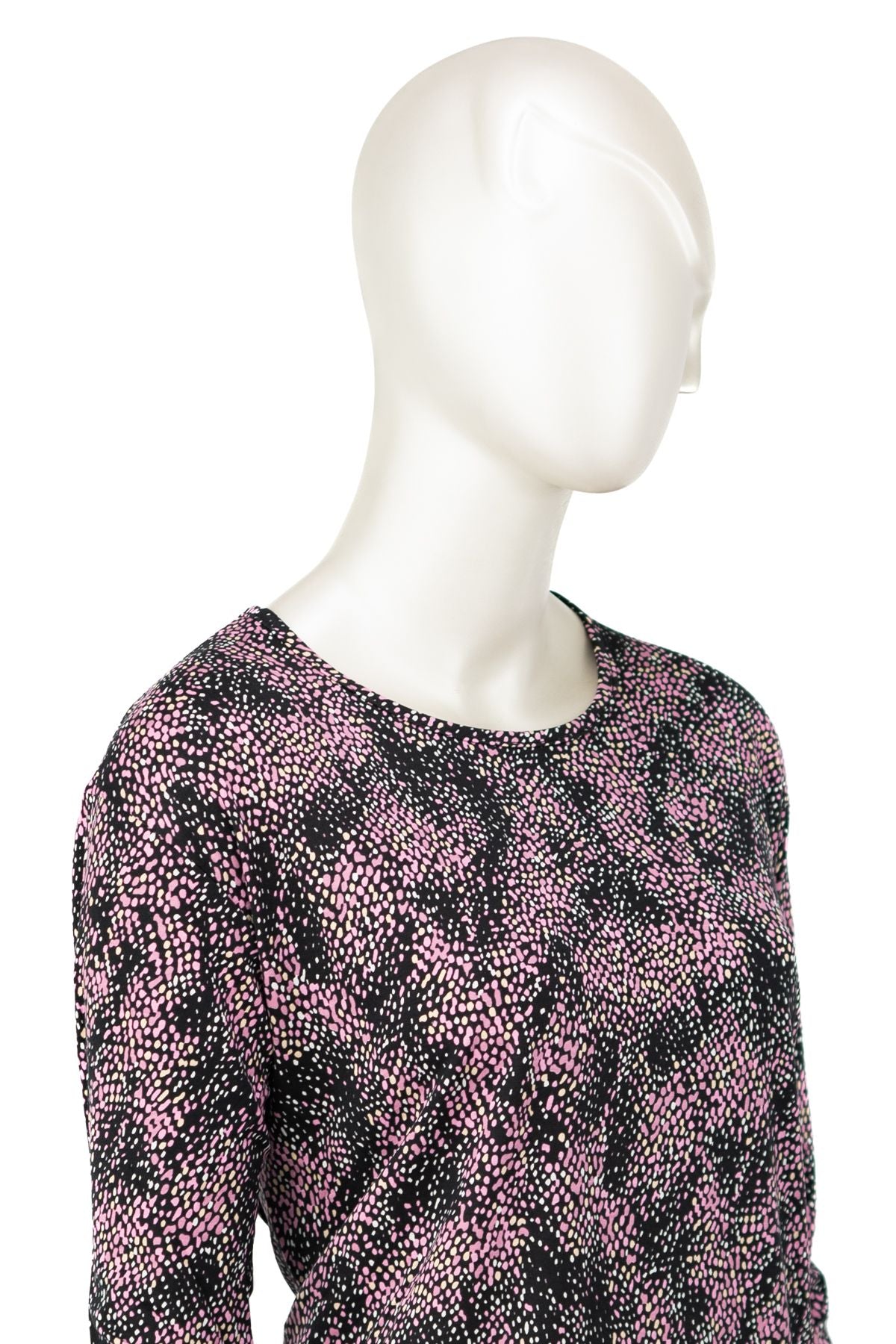 Kadın Turlu Viskon Penye Kumaş Anne Bluz Şık Puantiye Desenli Likralı Yuvarlak Yaka TamKalıp